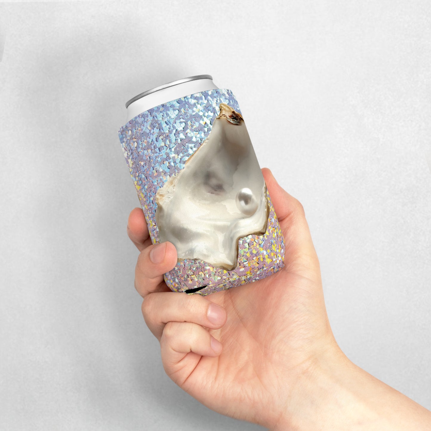 Disco FW White Pearl Oyster Can Cooler Sleeve - Perfect for Outdoor Picnics