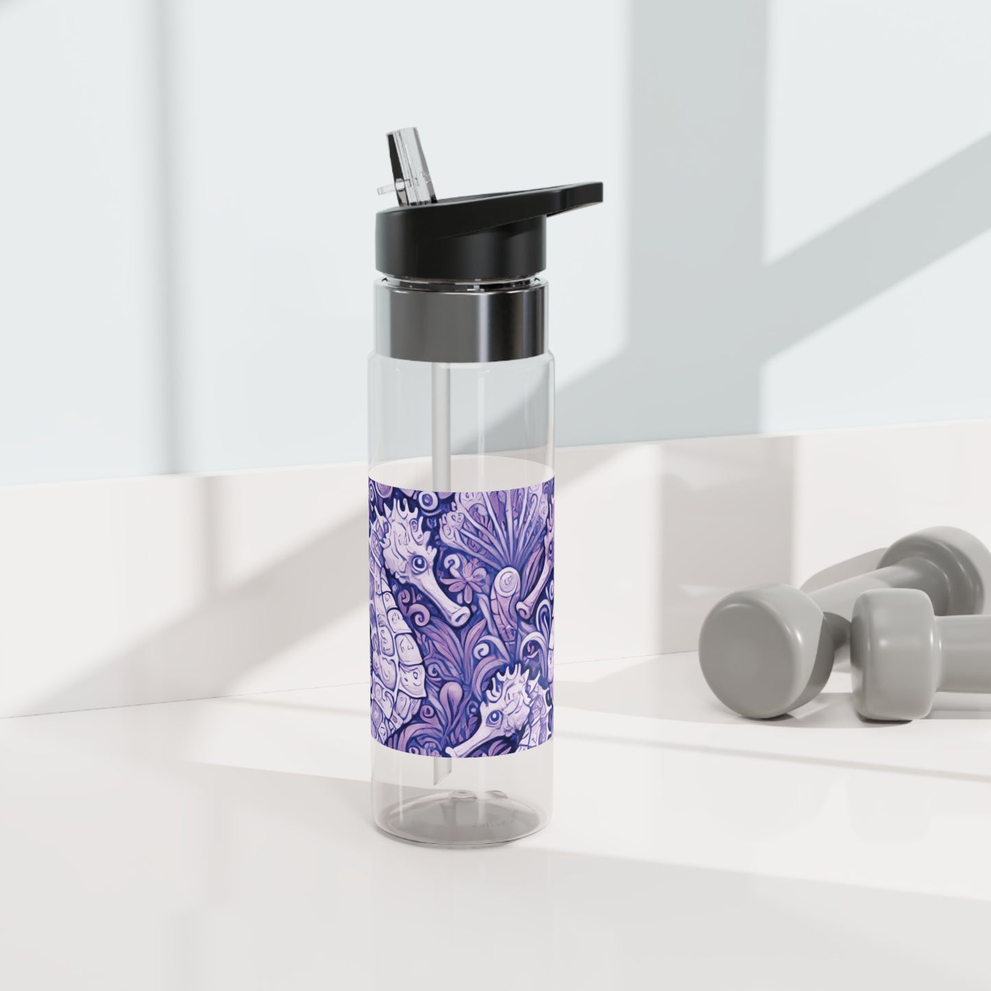 Tropical 20oz Tritan Sport Water Bottle -  Leakproof, Lightweight, BPA-Free / Seahorse Trio, Amethyst Macro