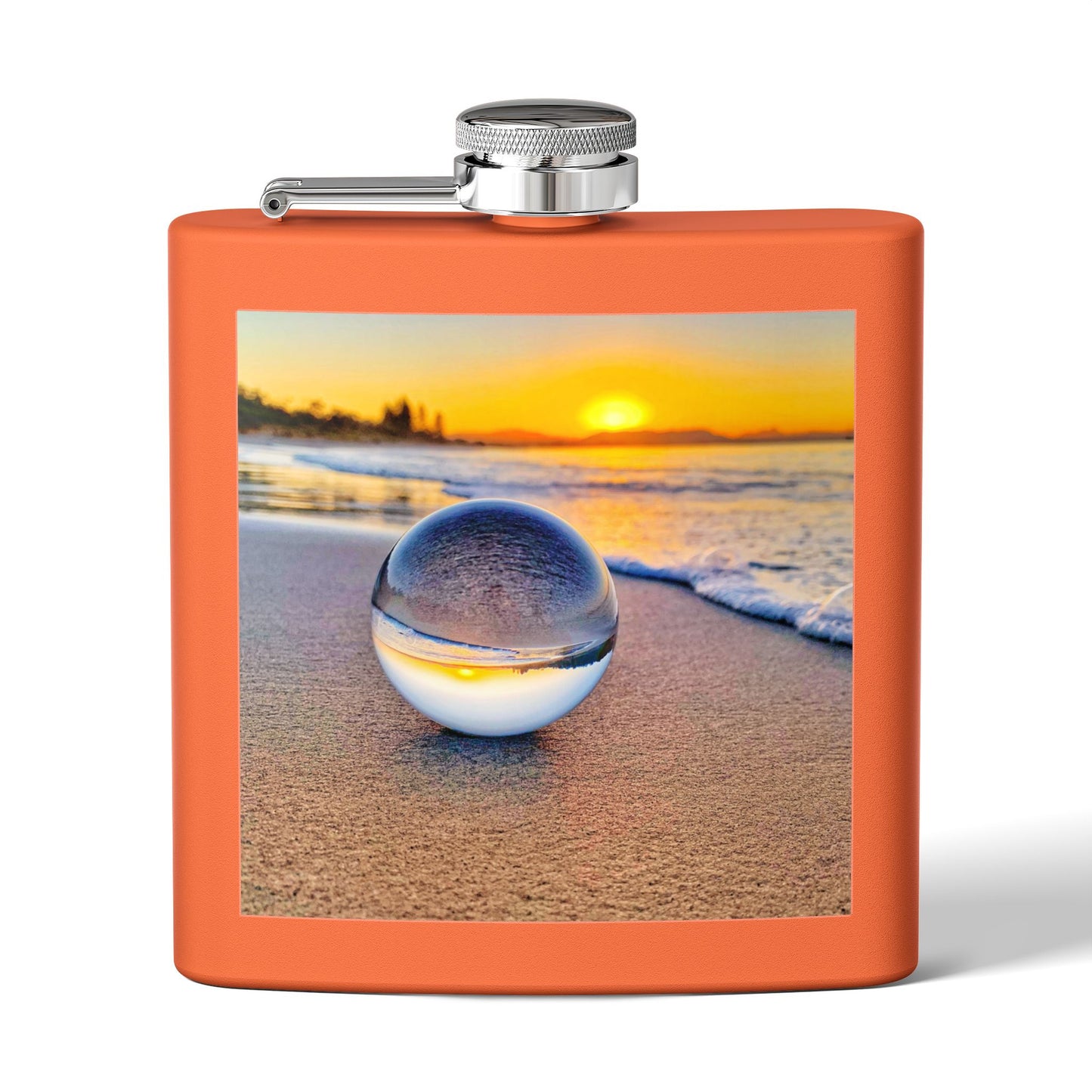 Tropical Stainless Steel 6 oz. Flask, Many Colors  – Crystal Ball on Sunset Beach