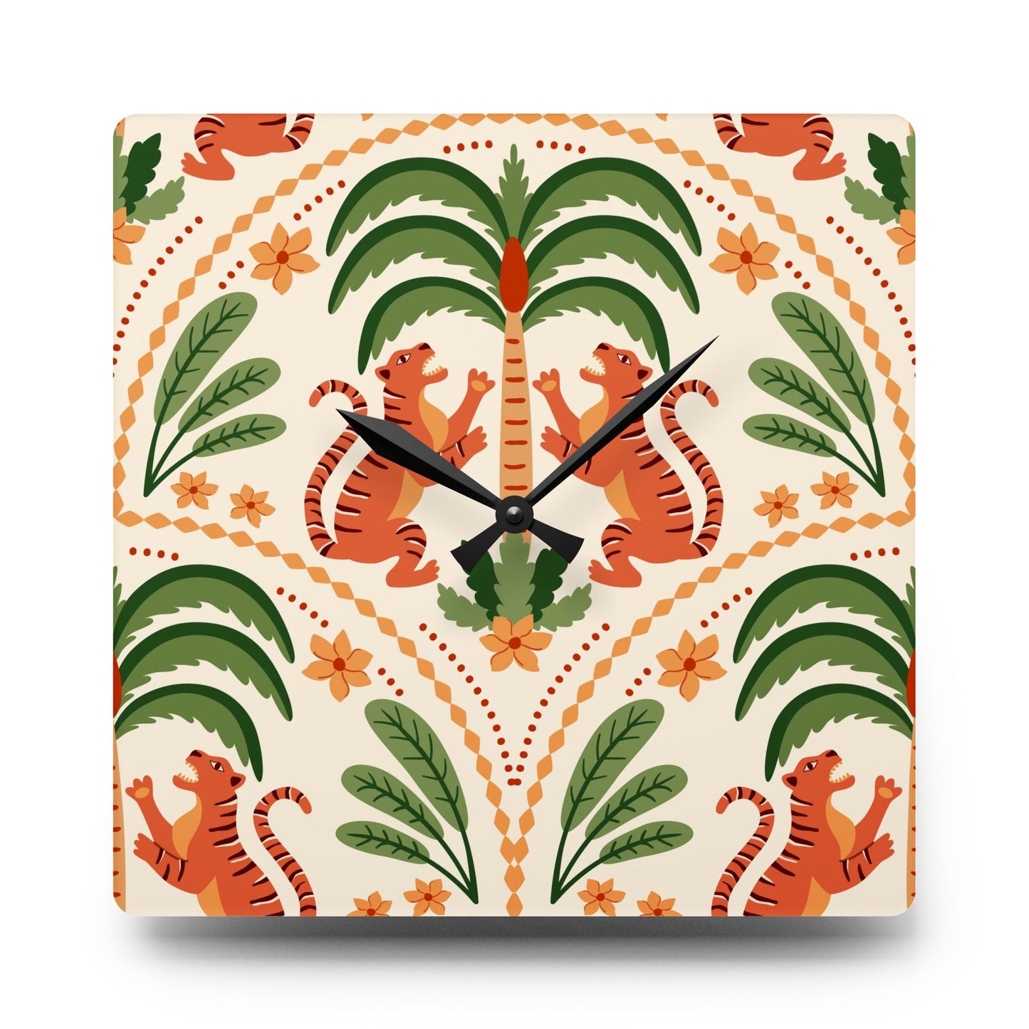 Acrylic Wall Clock, Tigers and Palms