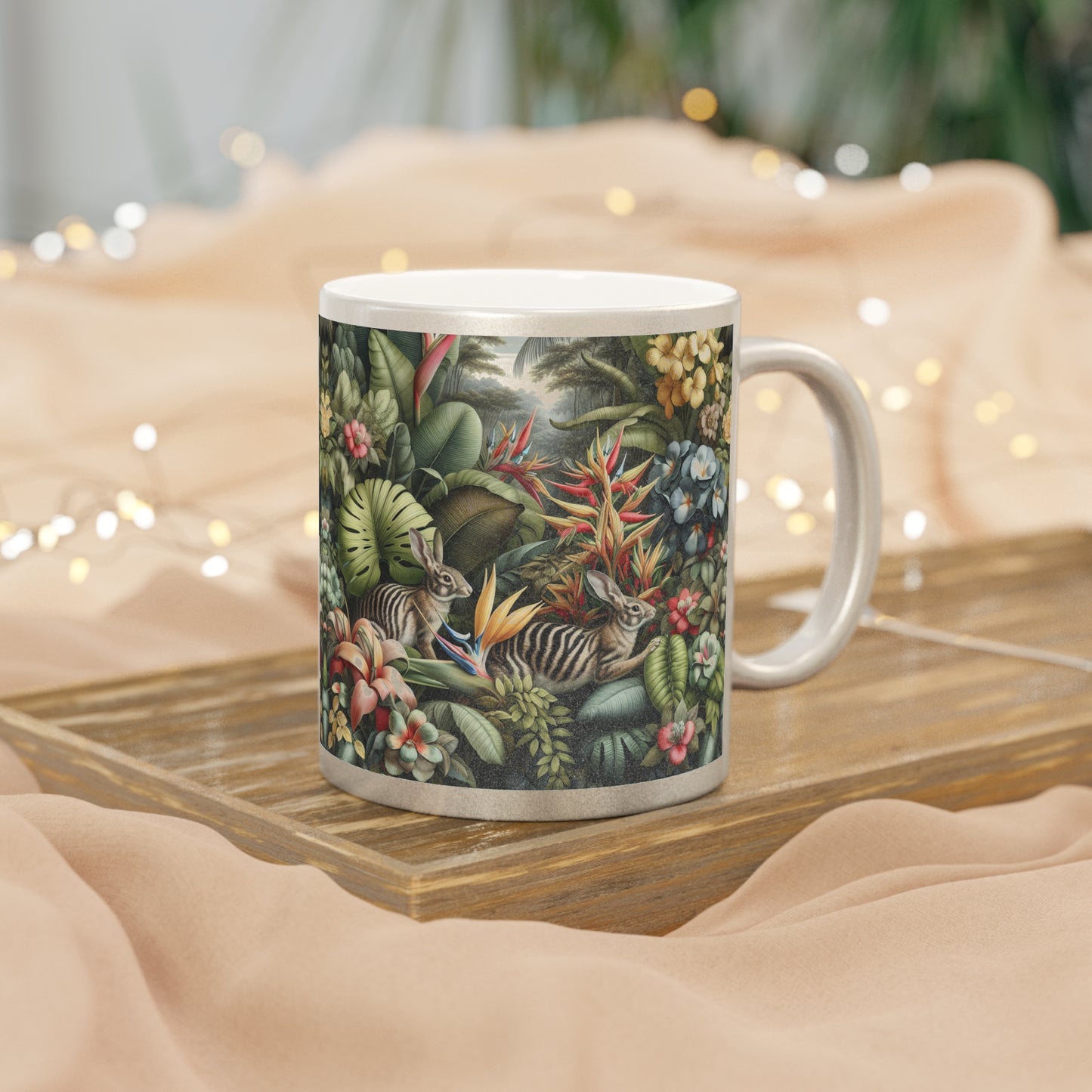 Tropical Metallic Mug, Gold or Silver - Rainforest Rabbit Outing