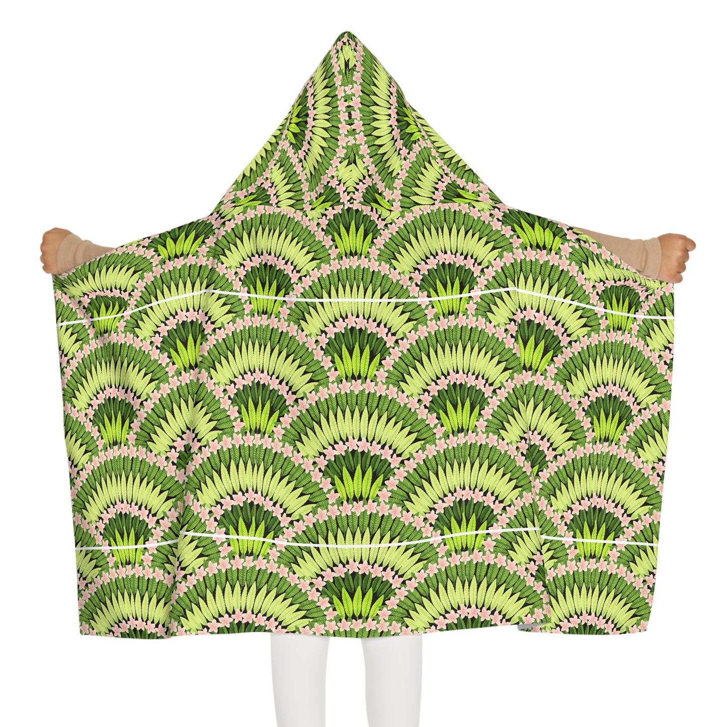 Tropical Kids Hooded Towel - Fun Plant Design for Beach & Bath / Lime Plumeria and Palms