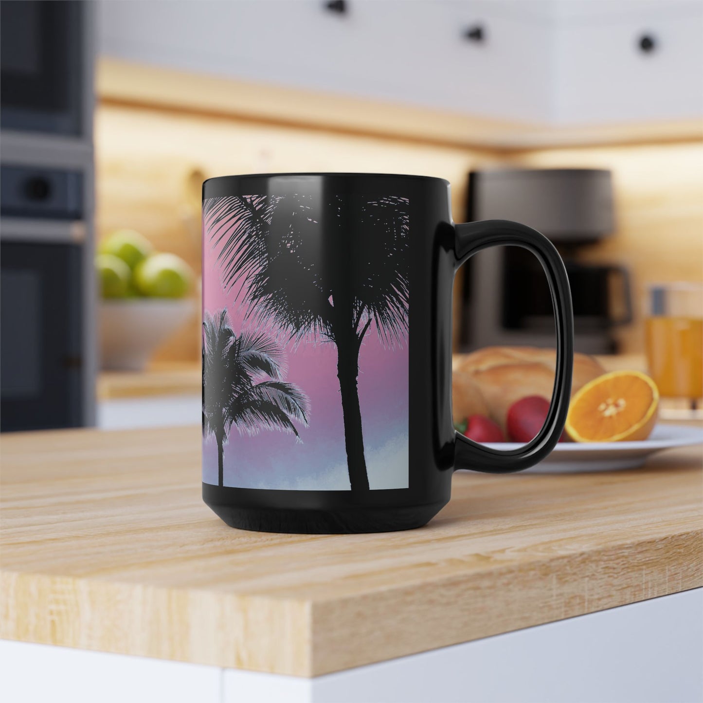 Black Coffee Mug - Palm Glow, Pastels