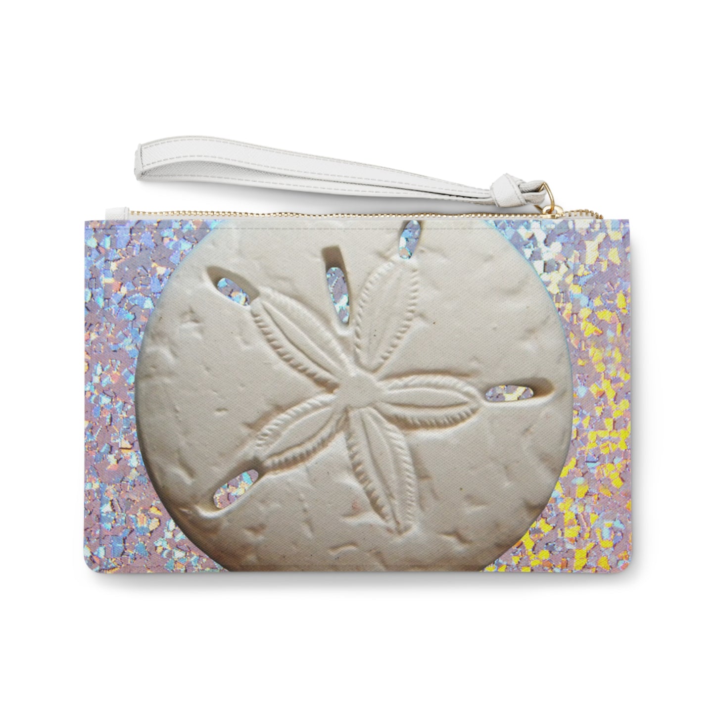 Tropical Faux Leather Clutch Bag - Perfect for Beach Adventures & Summer Vacations / Disco White Sand Dollar