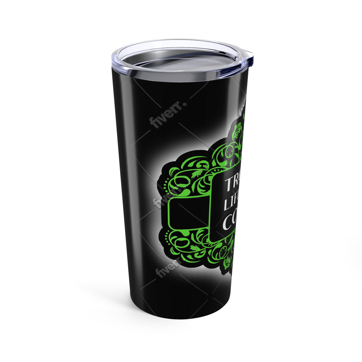 20oz Tropical Glossy Tumbler, Stainless Steel / Tropics Lifestyle Coffee, Black Glow