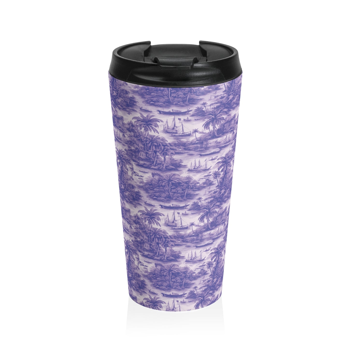 15 oz. Stainless Steel Travel Mug / Tropical Toile Journey, Lilac