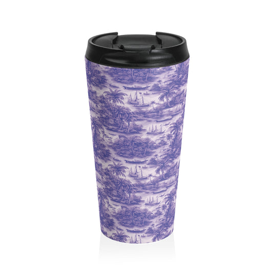 15 oz. Stainless Steel Travel Mug / Tropical Toile Journey, Lilac
