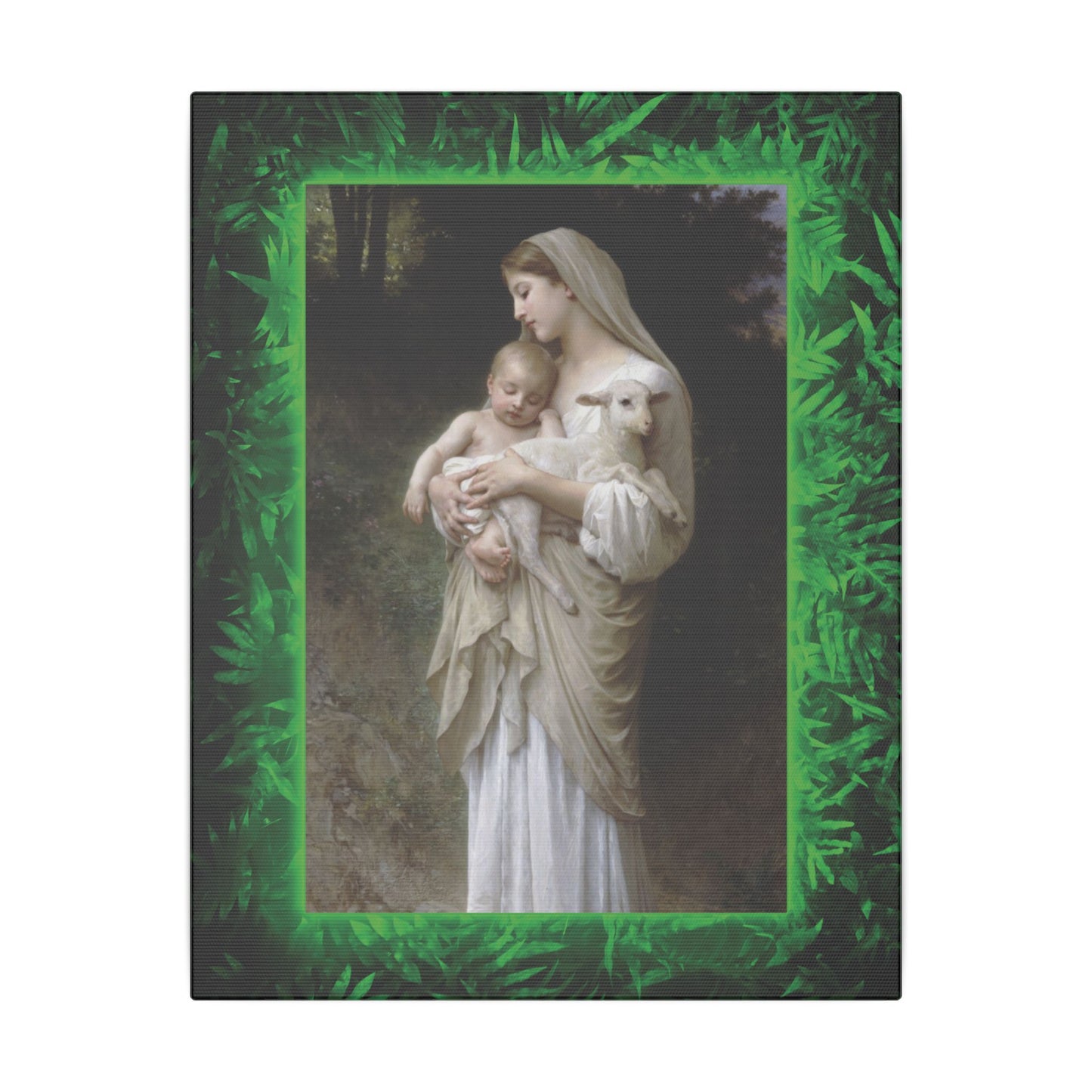 "Tropical Glow Innocence" Religious Canvas Artwork - Stretched Canvas Print / Virgin Mary & Jesus