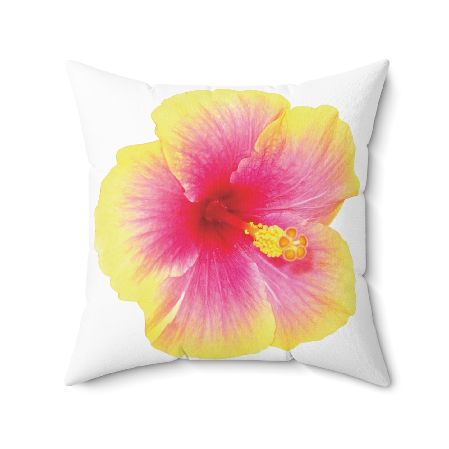 Decorative Pillow - Accent Cushion, 4 Sizes / Photo Yellow Hibiscus, White