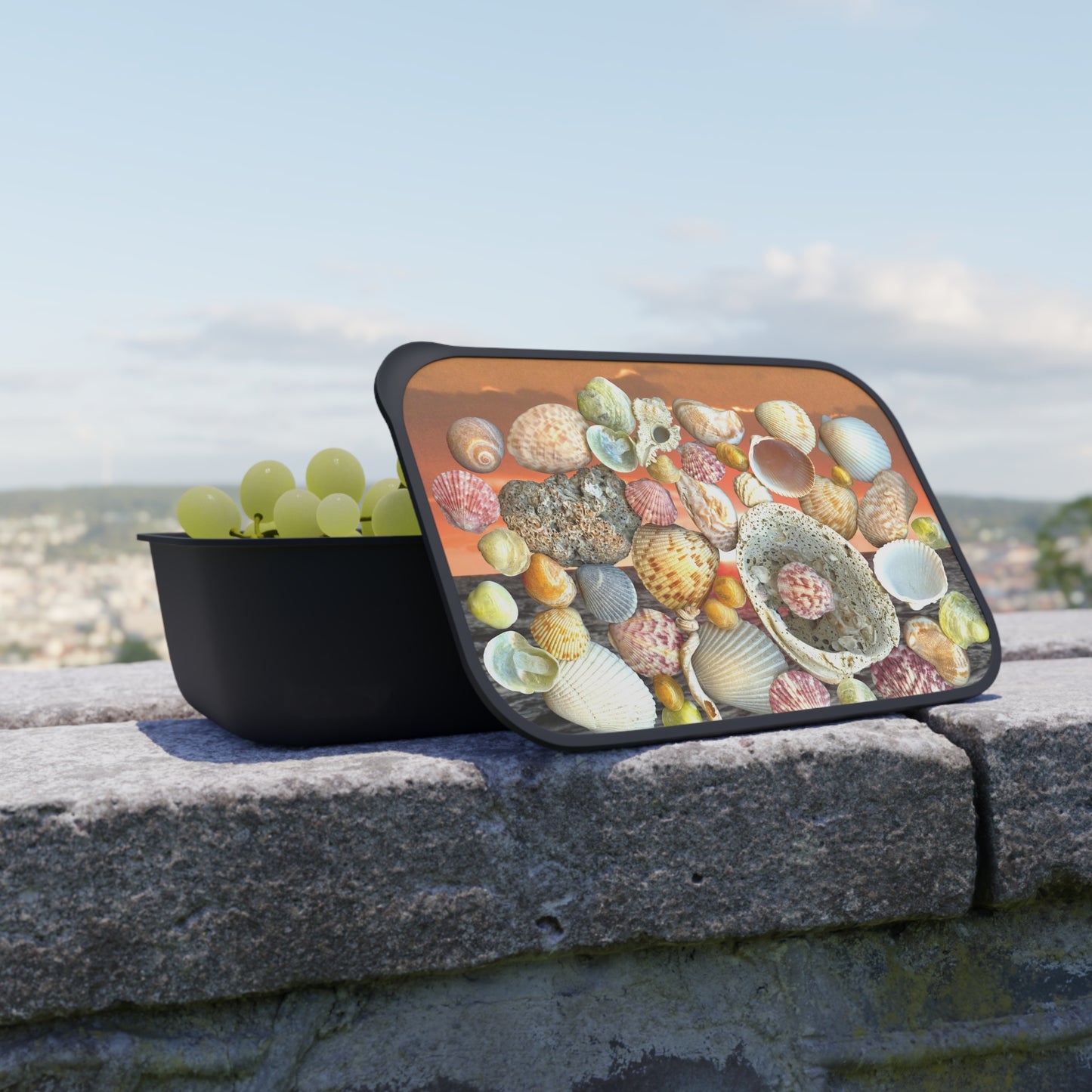 Bento Box with Utensils -Sky/Ocean Seashell Collection