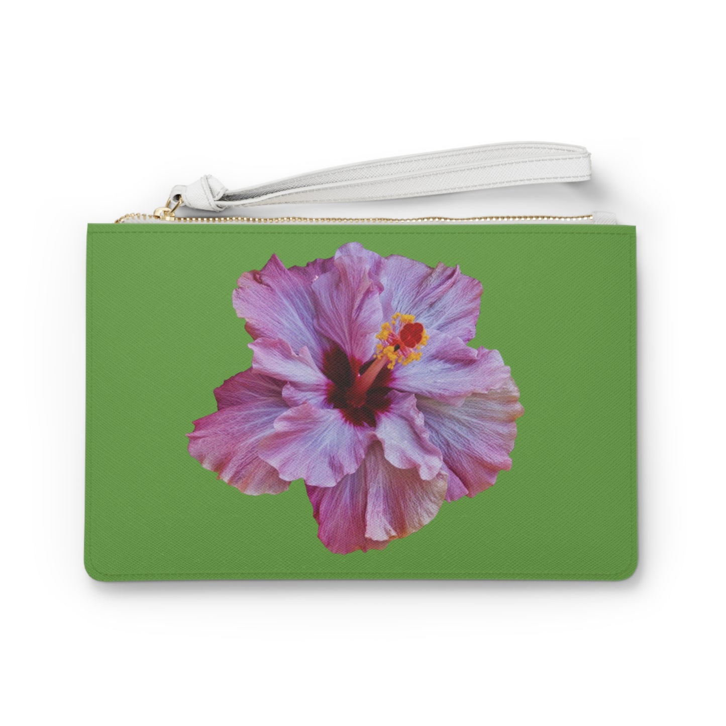 Tropical Faux Leather Clutch Bag - Perfect for Beach Adventures & Summer Vacations / Photo Purple Hibiscus, Green