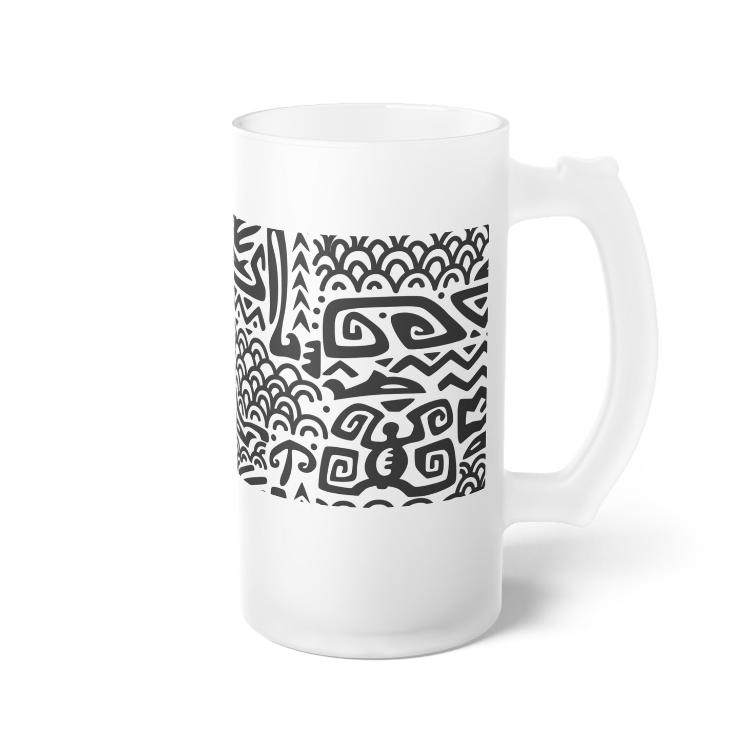 Frosted Glass Beer Mug, Tiki Aztec Black