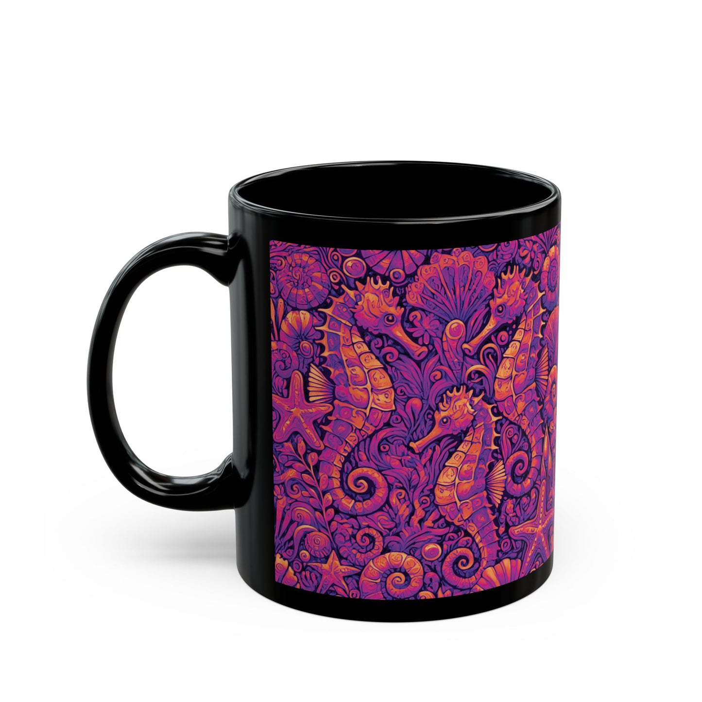 Black Coffee Mug - Seahorse Trio, Heatwave