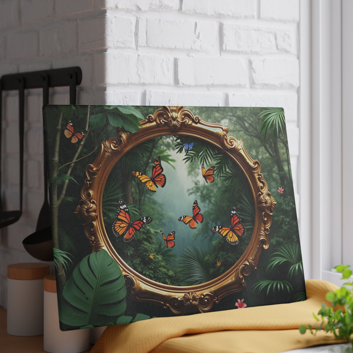 Glass Cutting Board, 2 sizes - Framed Monarch Gathering