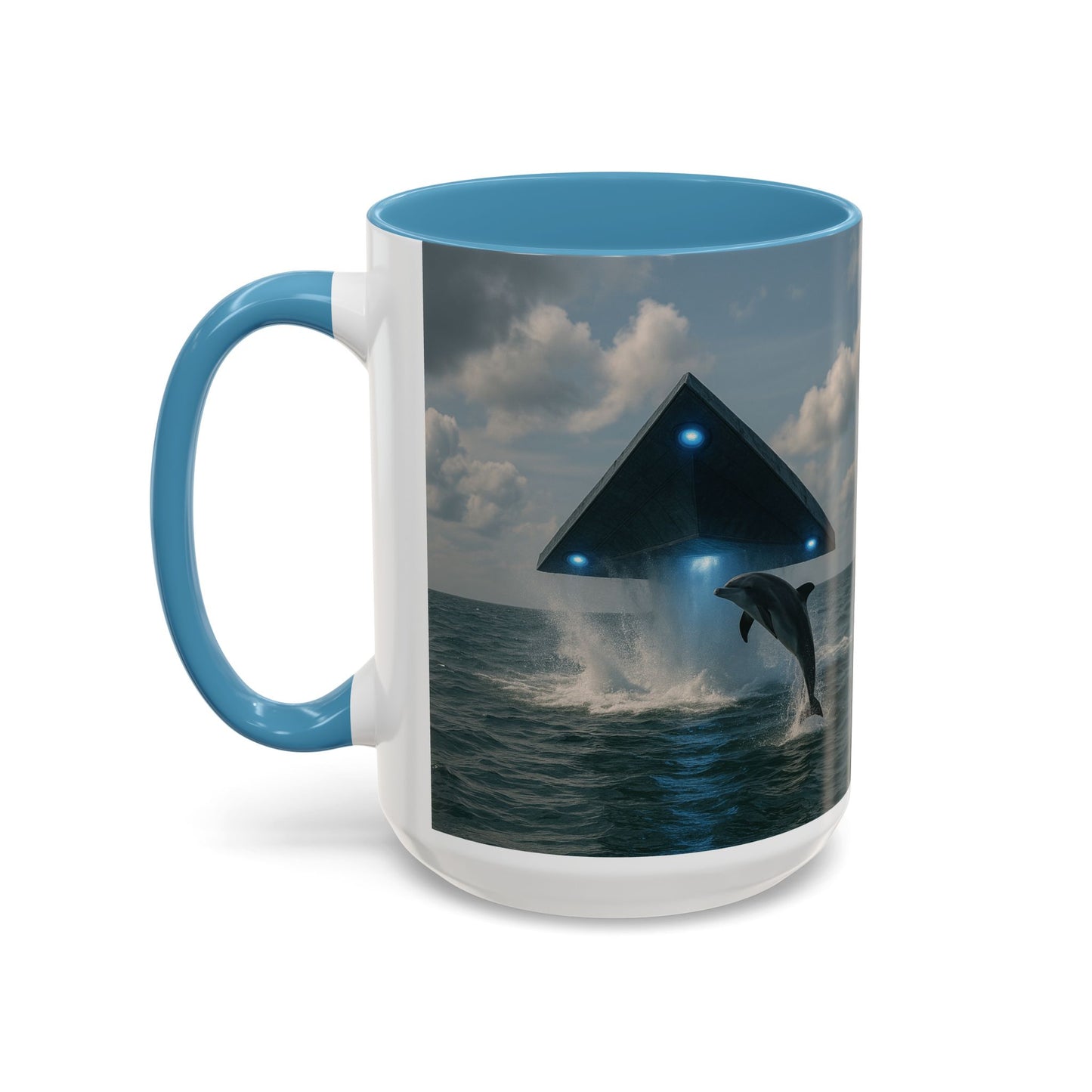Accent Coffee Mug (11, 15oz), 8 Colors - UFO and Dolphin