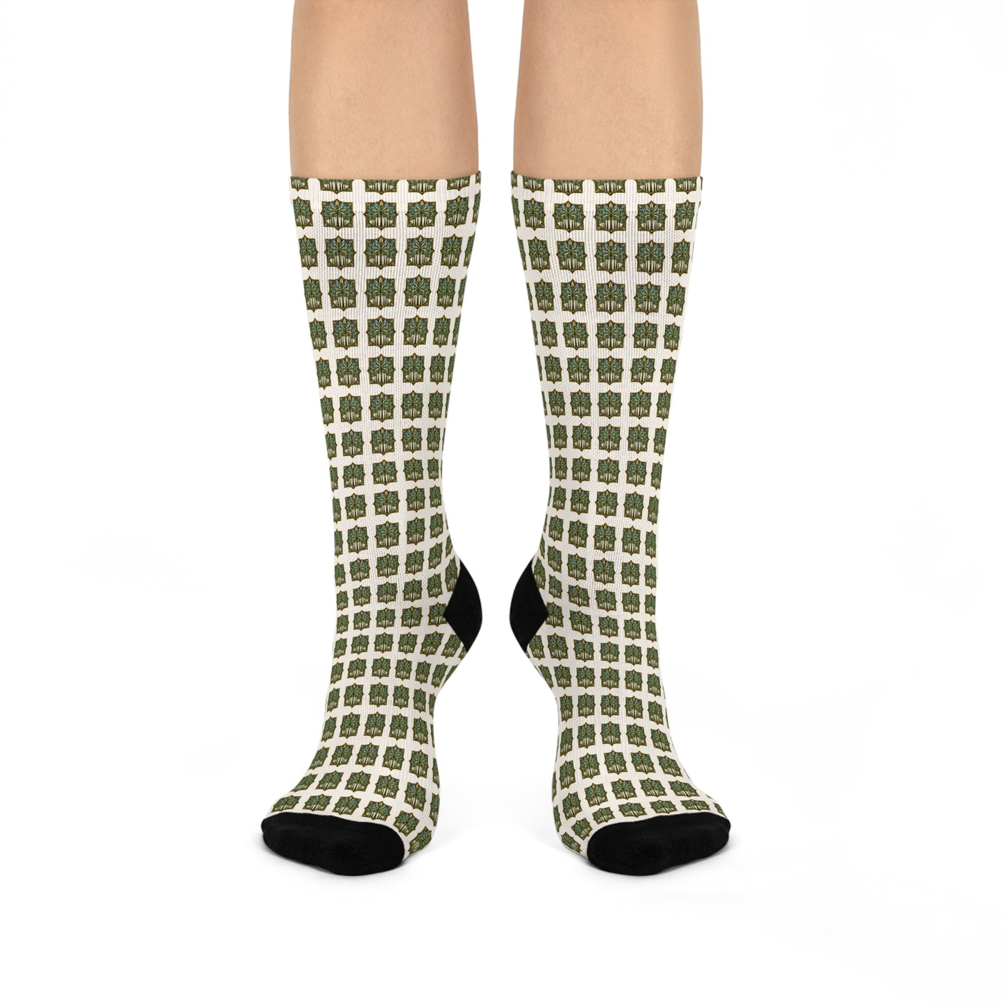 Cushioned Crew Socks - Deco Palm Trees, Green