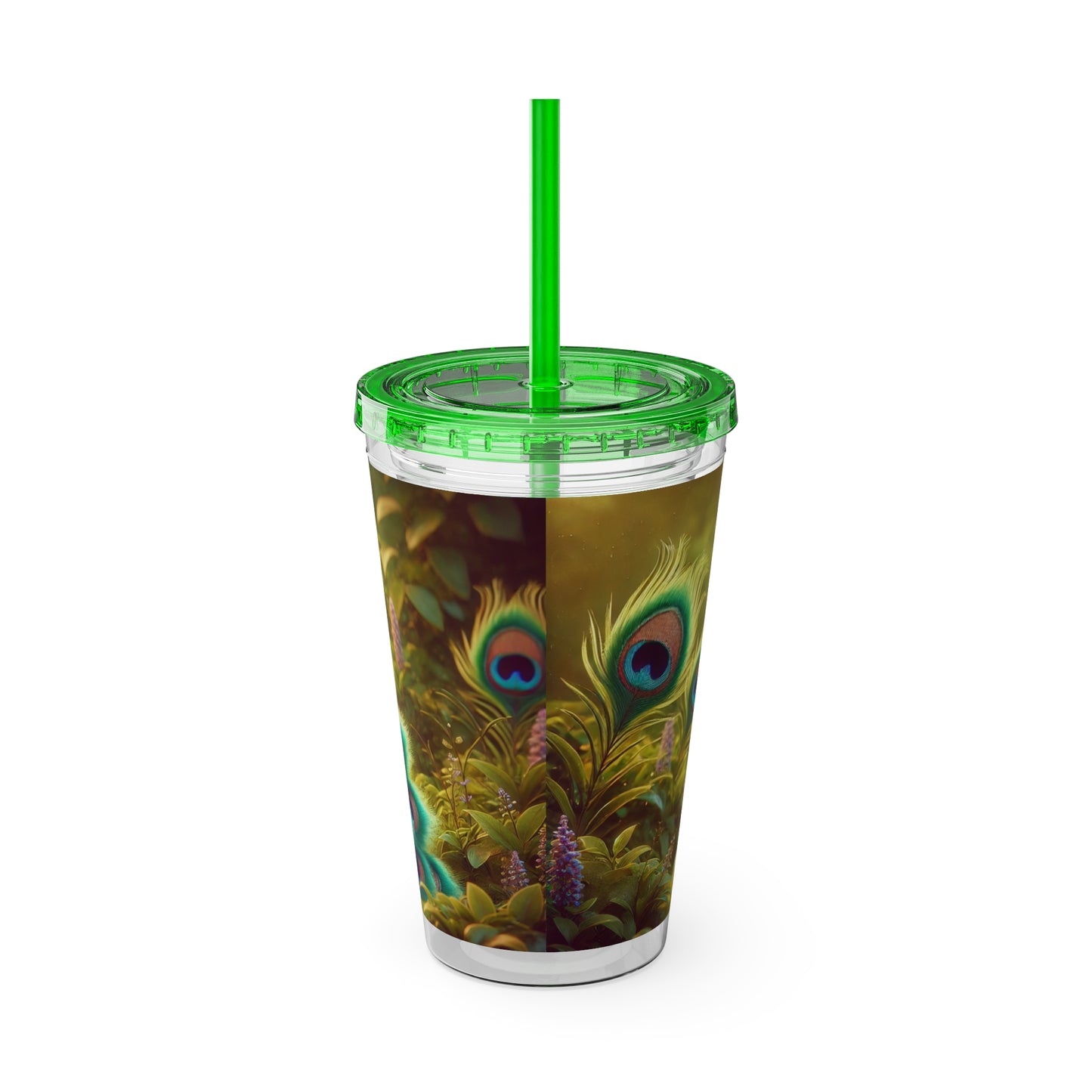 Tropical Tumbler with Straw | 16oz Colorful Travel Cup / Baby Peacock