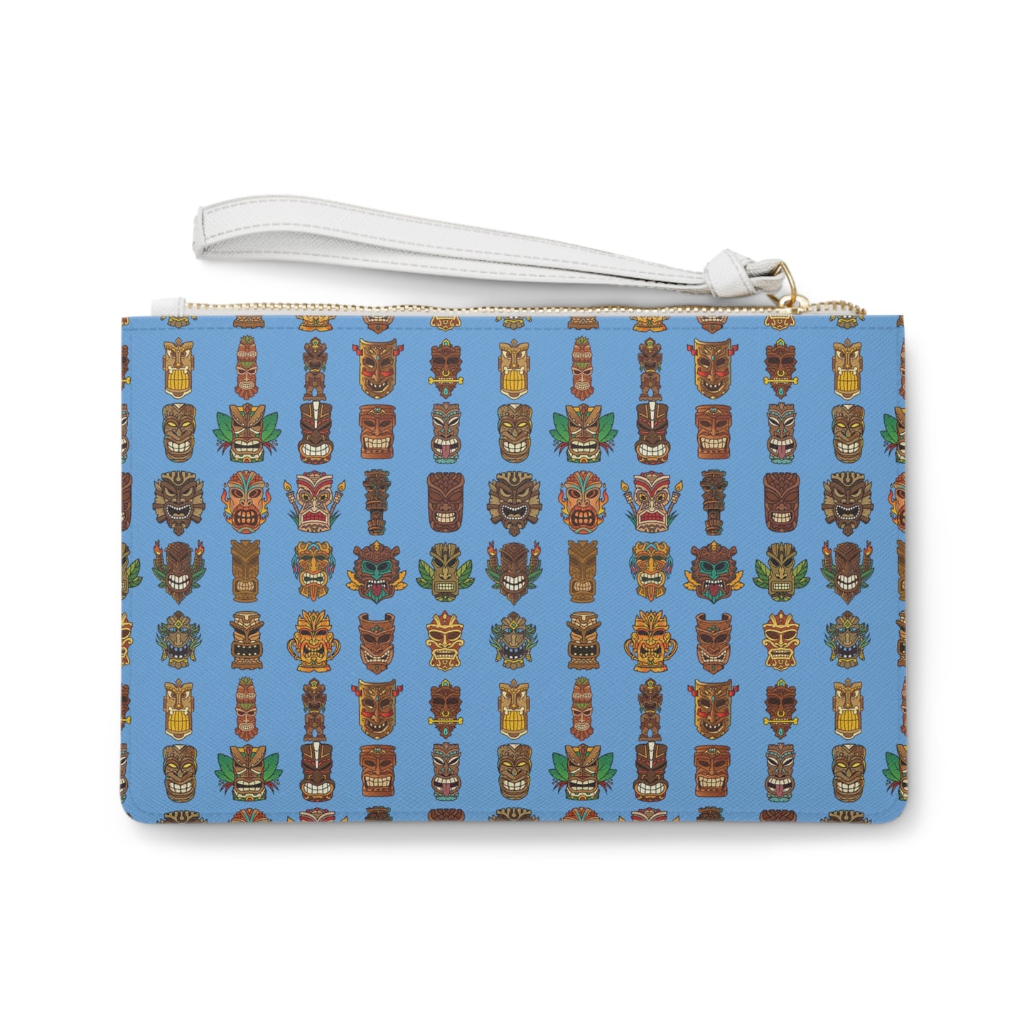 Tropical Faux Leather Clutch Bag - Perfect for Beach Adventures & Summer Vacations / Tiny Tiki Dudes, Lt. Blue