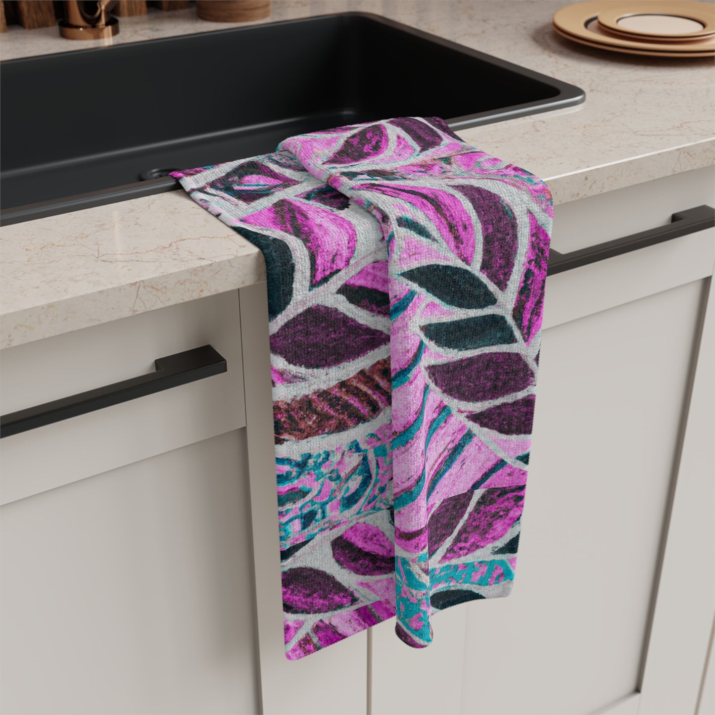 Microfiber Coffee/Tea Towel — Botanical Amazon Whimsy, pink