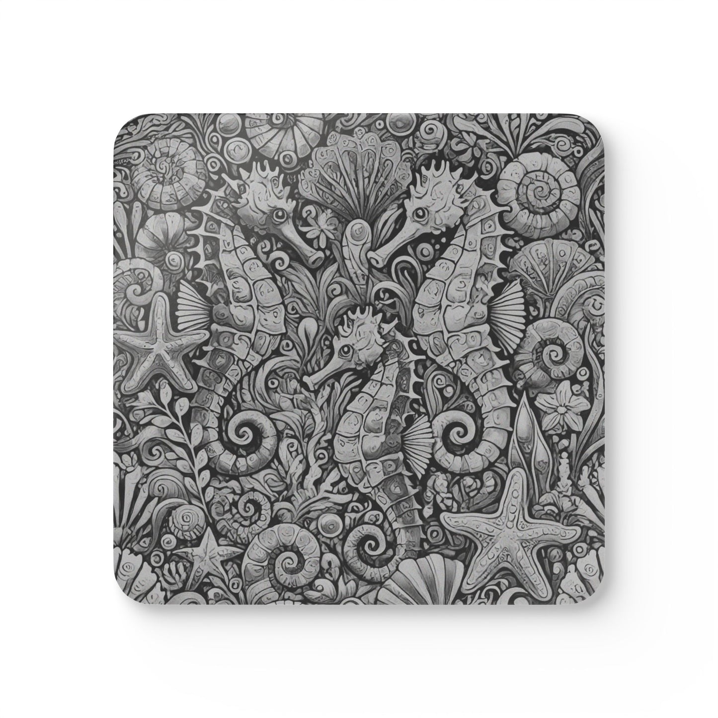 Coaster Set - Seahorse Trio, Noir