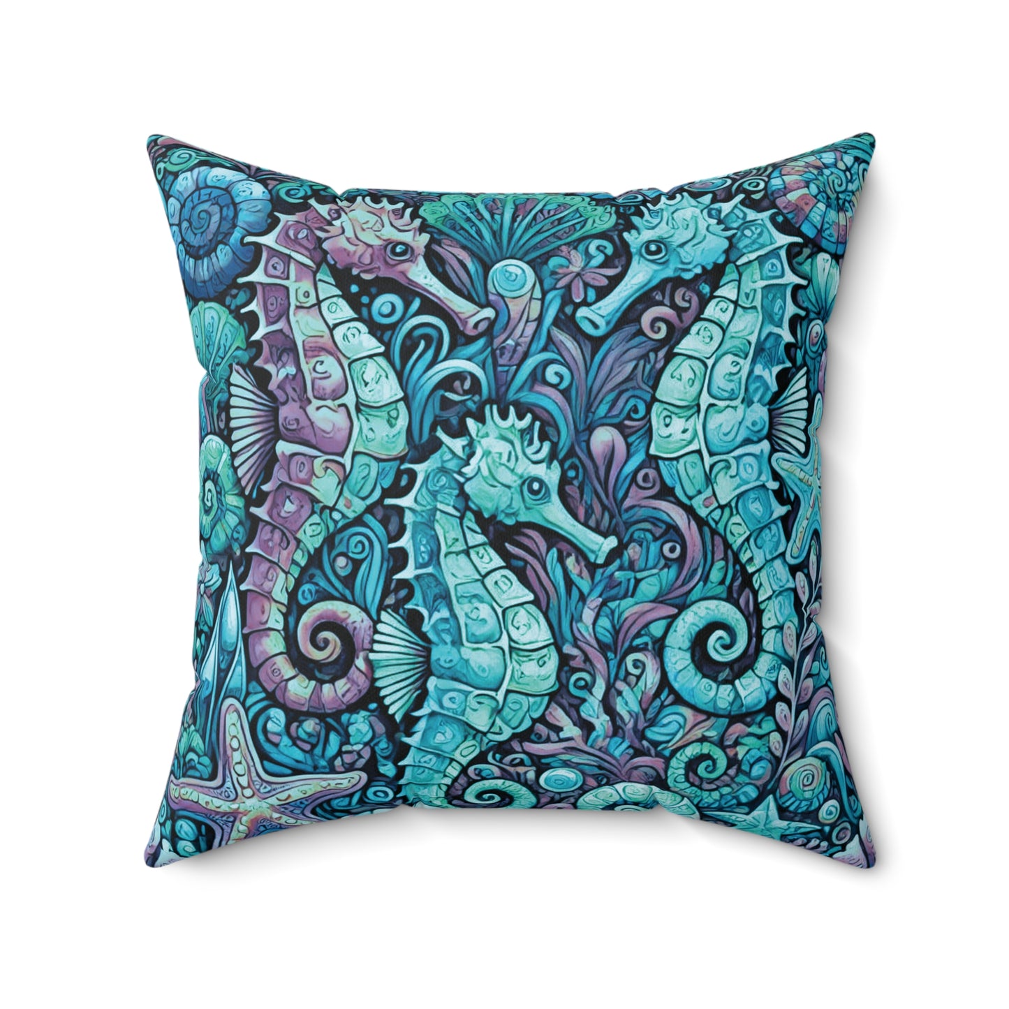 Decorative Pillow - Accent Cushion, 4 Sizes / Seahorse Trio, Turquoise