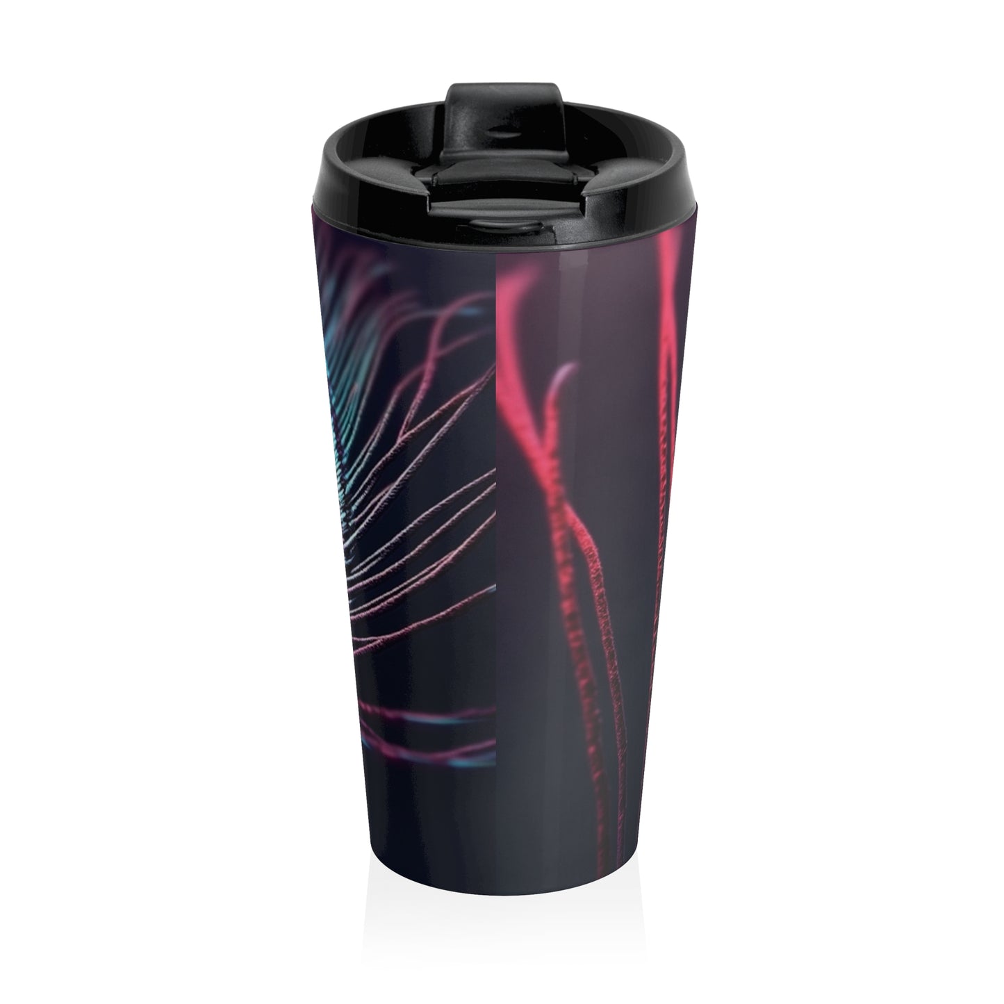 15 oz. Stainless Steel Travel Mug / Red Peacock Eye Feather