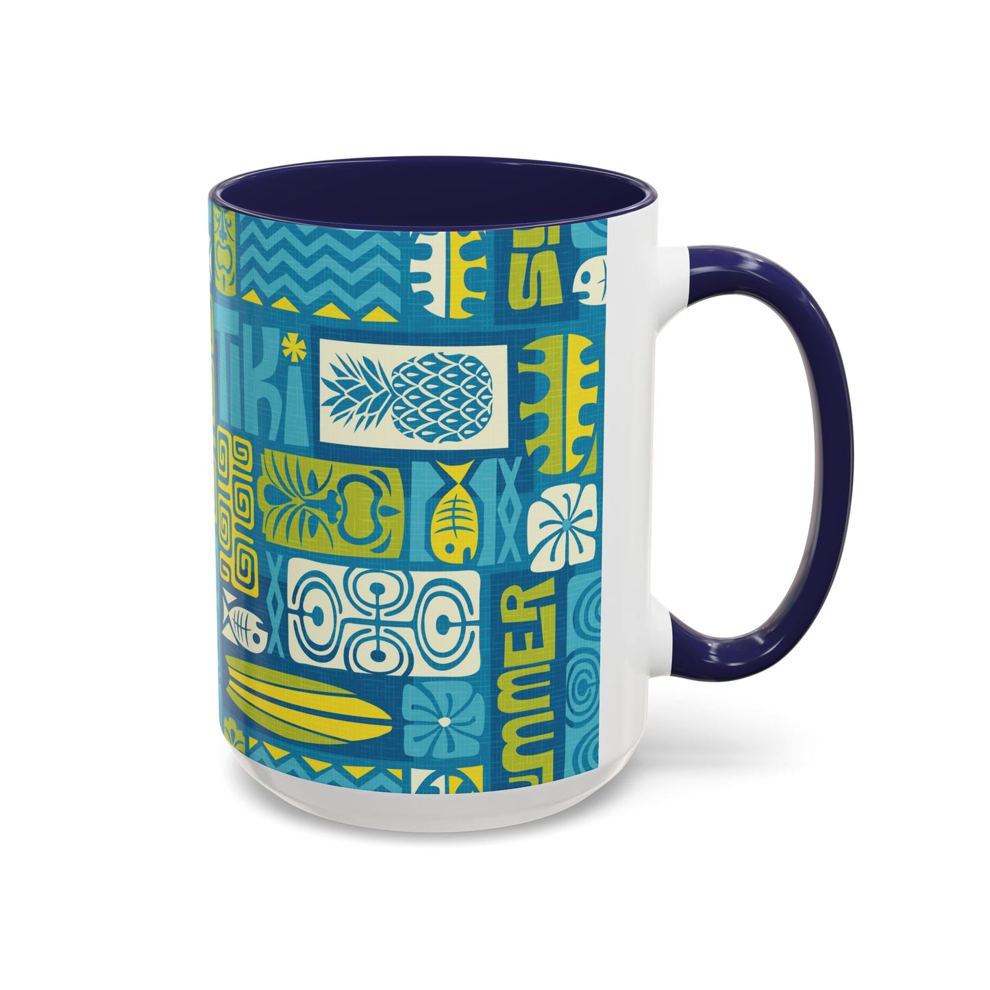 Accent Coffee Mug (11, 15oz), 8 Colors - Tiki Poster Blue