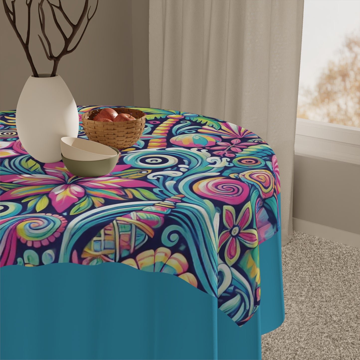 Happy Tropics/Turquoise ~ Square Tablecloth, 55" x 55"