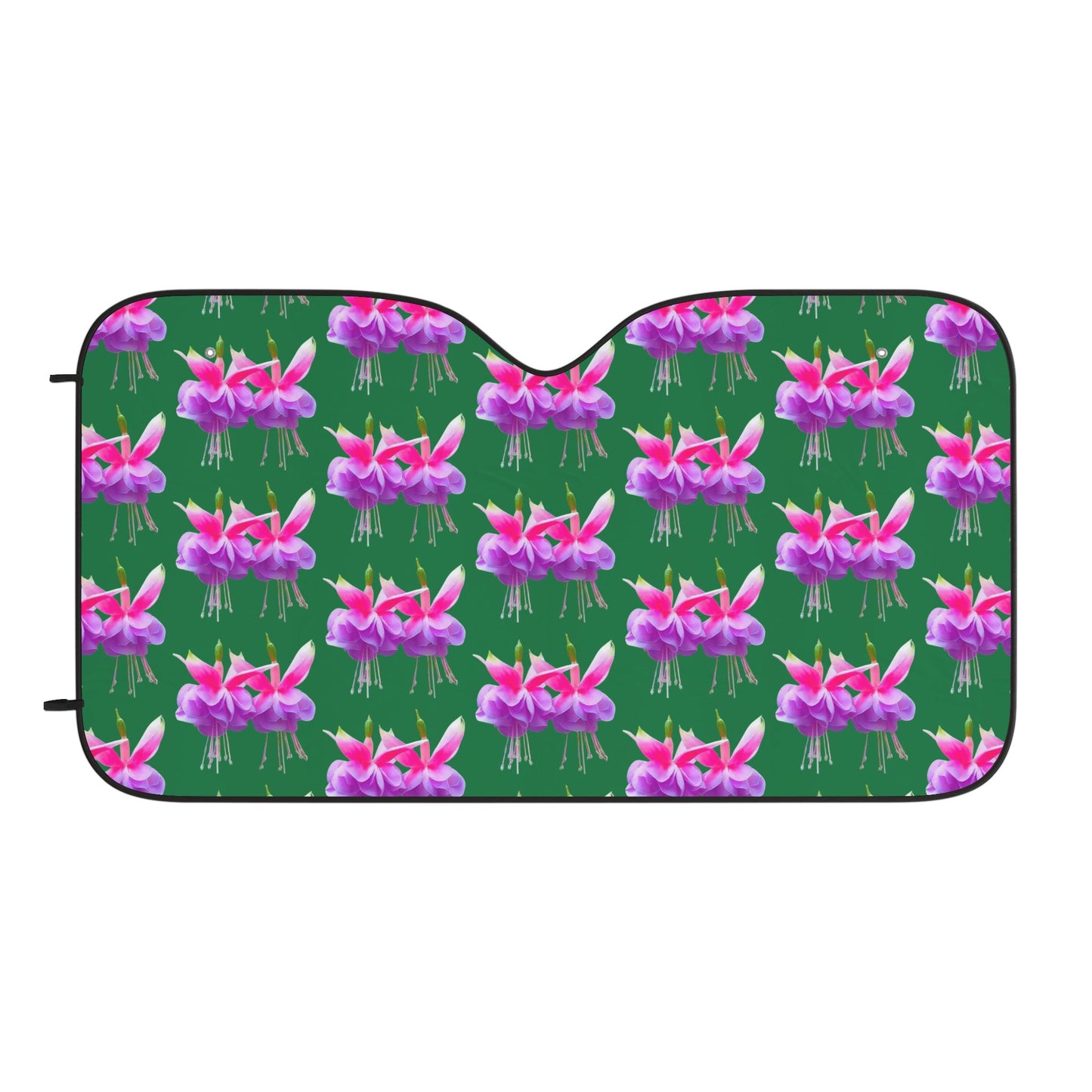 Tropical Floral Car Sun Shades / Two Fuchsias, Dark Green