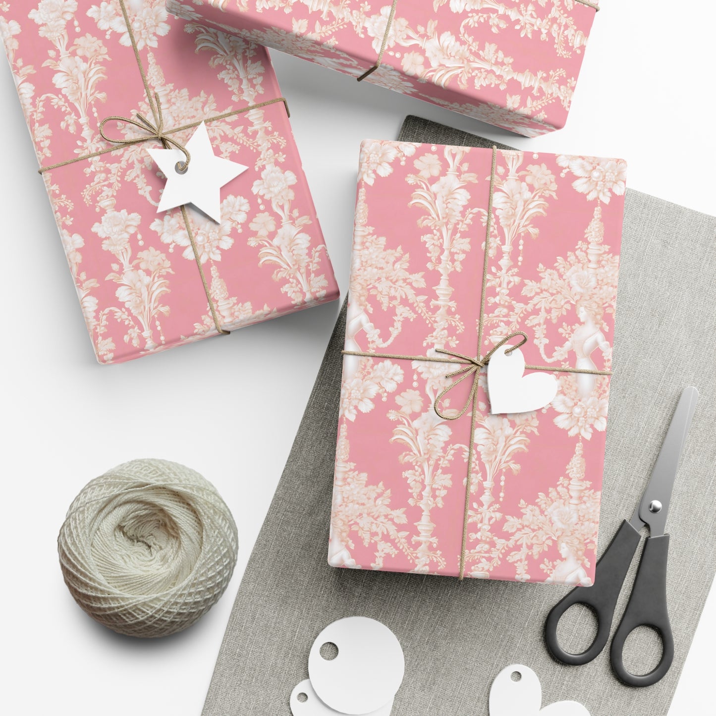 Gift Wrap Papers, Pearl Lady Toile / Hibiscus Pink, 3 Sizes