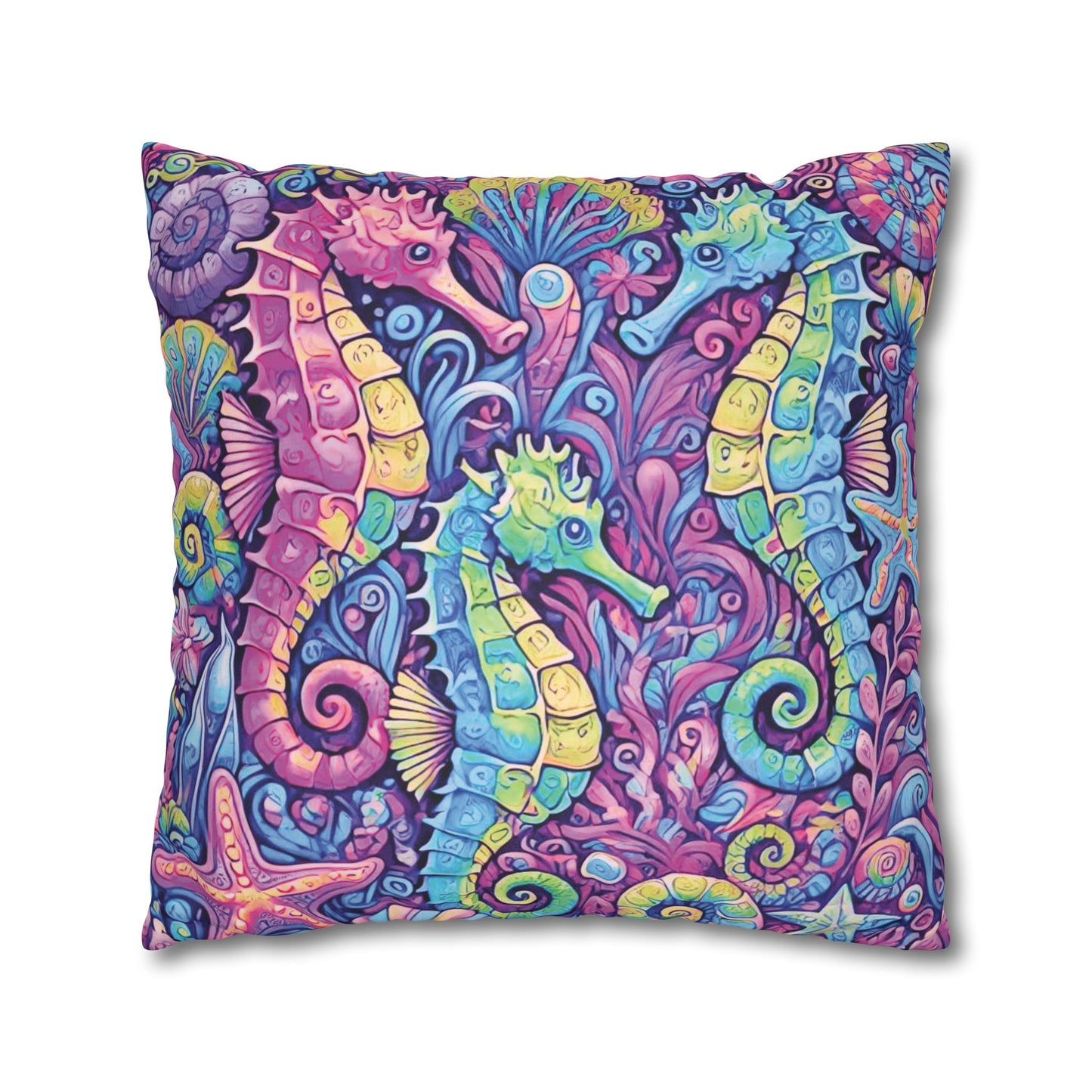 Faux Suede Square Pillowcase - Seahorse Trio/Fantasy Pop