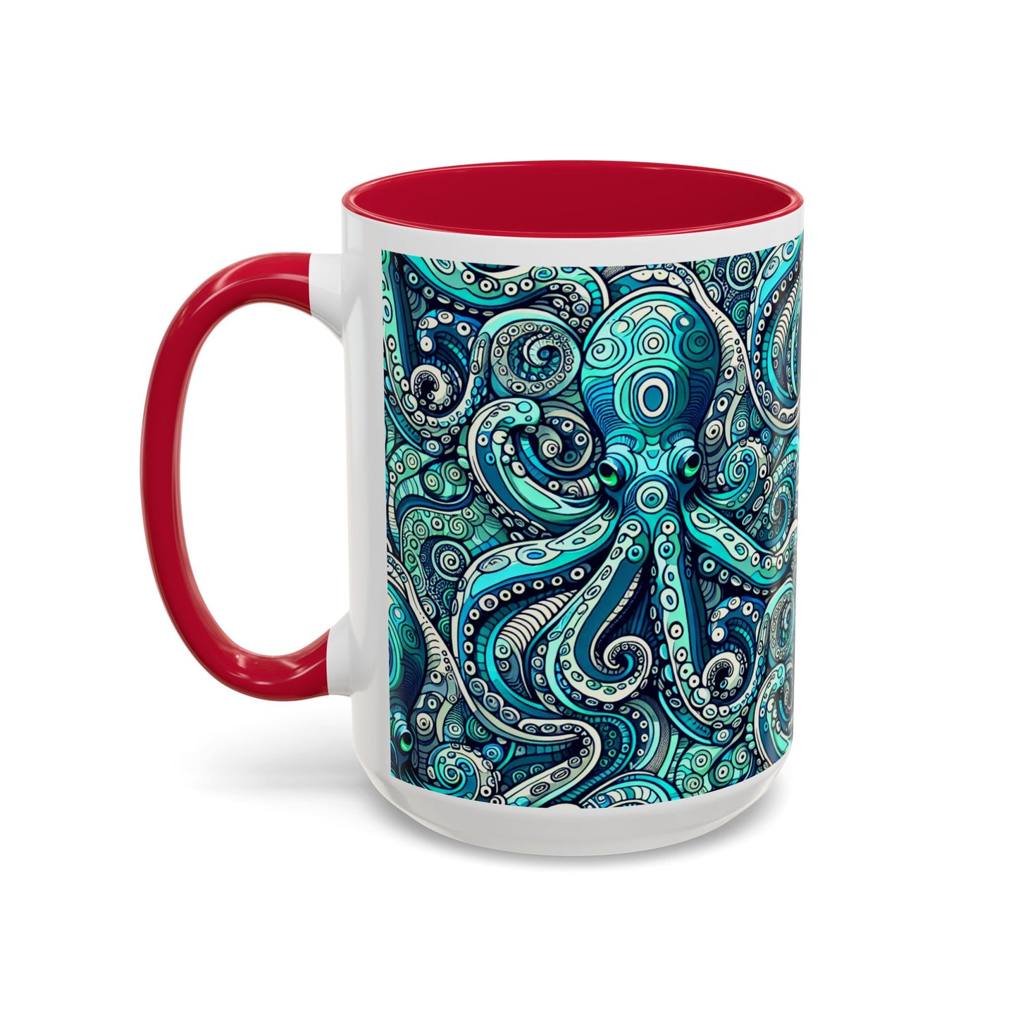 Accent Color Coffee Mug, Many Colors - 11oz & 15oz / Aqua Octopus