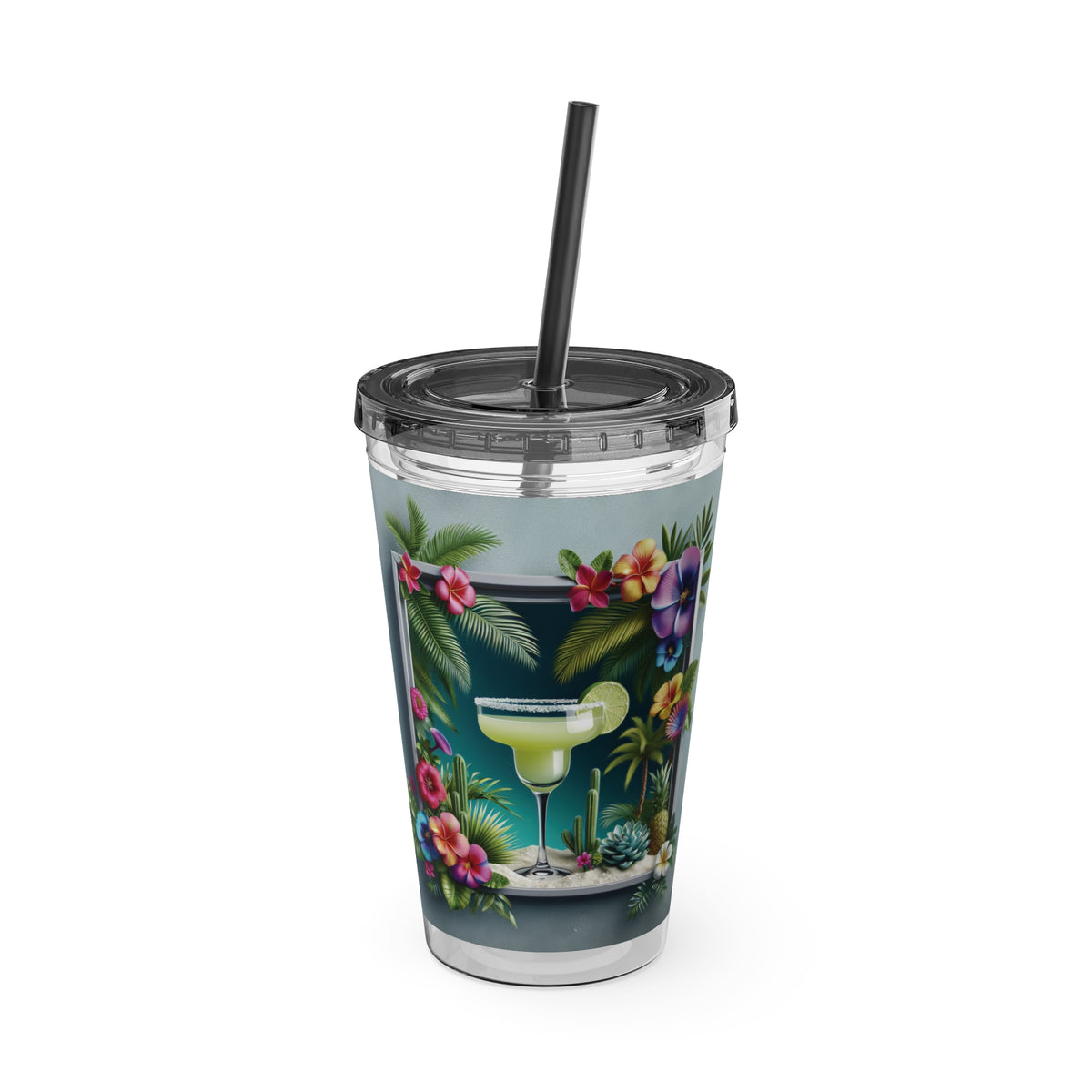 Tropical Tumbler with Straw | 16oz Colorful Travel Cup / Tropical Margarita