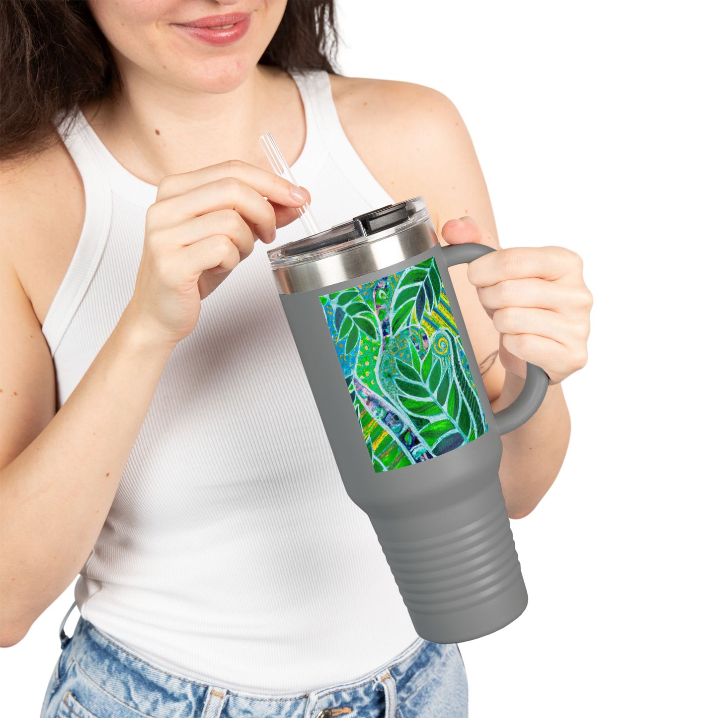 Amazon Whimsy/Green Insulated Travel Mug - 40oz - Perfect for Outdoor Adventures