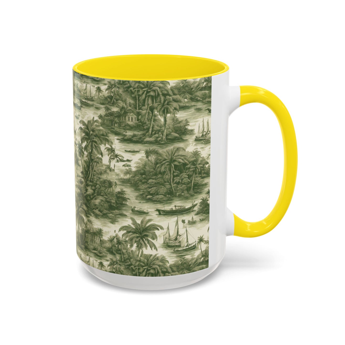 Accent Coffee Mug (11, 15oz), 8 Colors - Tropical Toile #1, evergreen