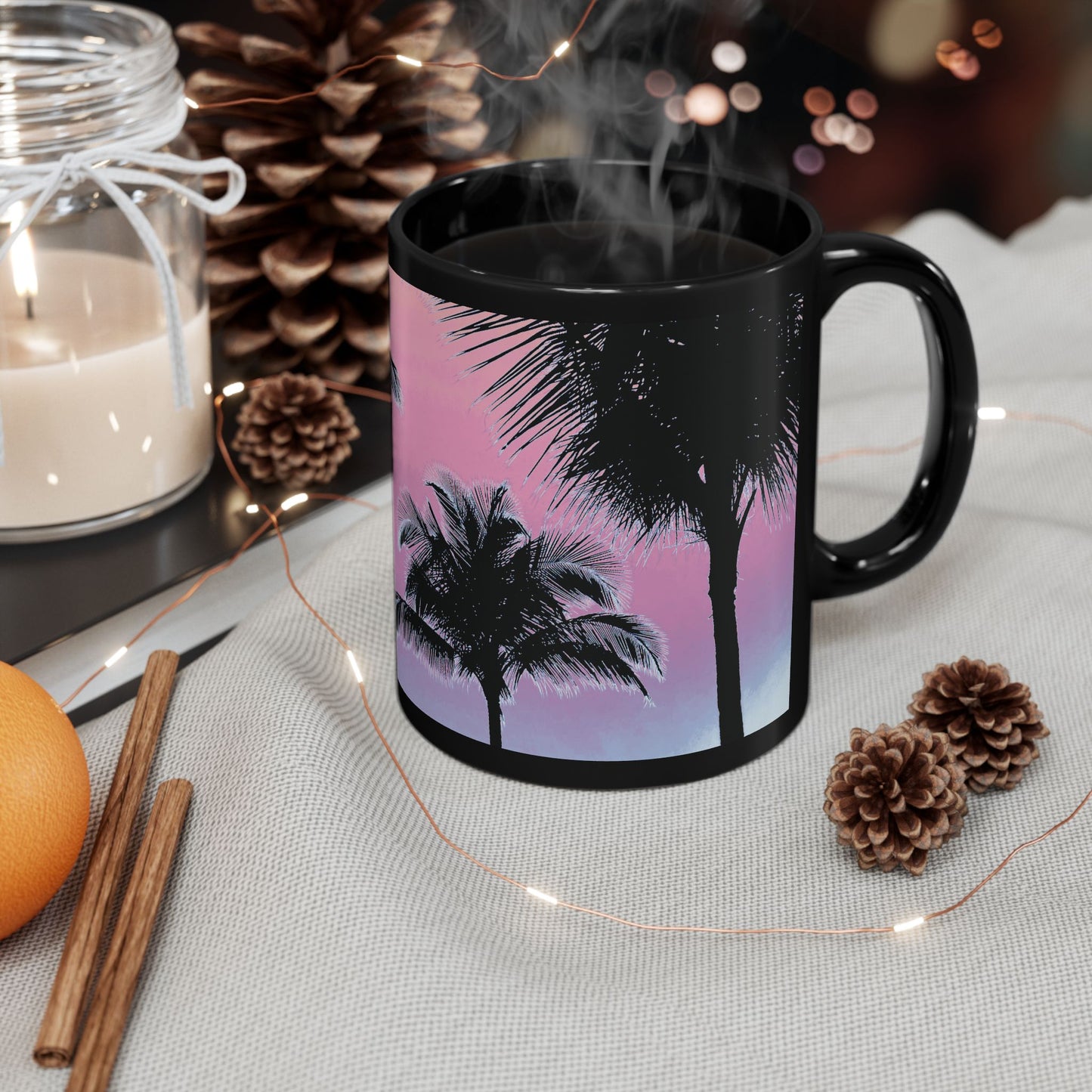 Black Coffee Mug - Palm Glow, Pastels