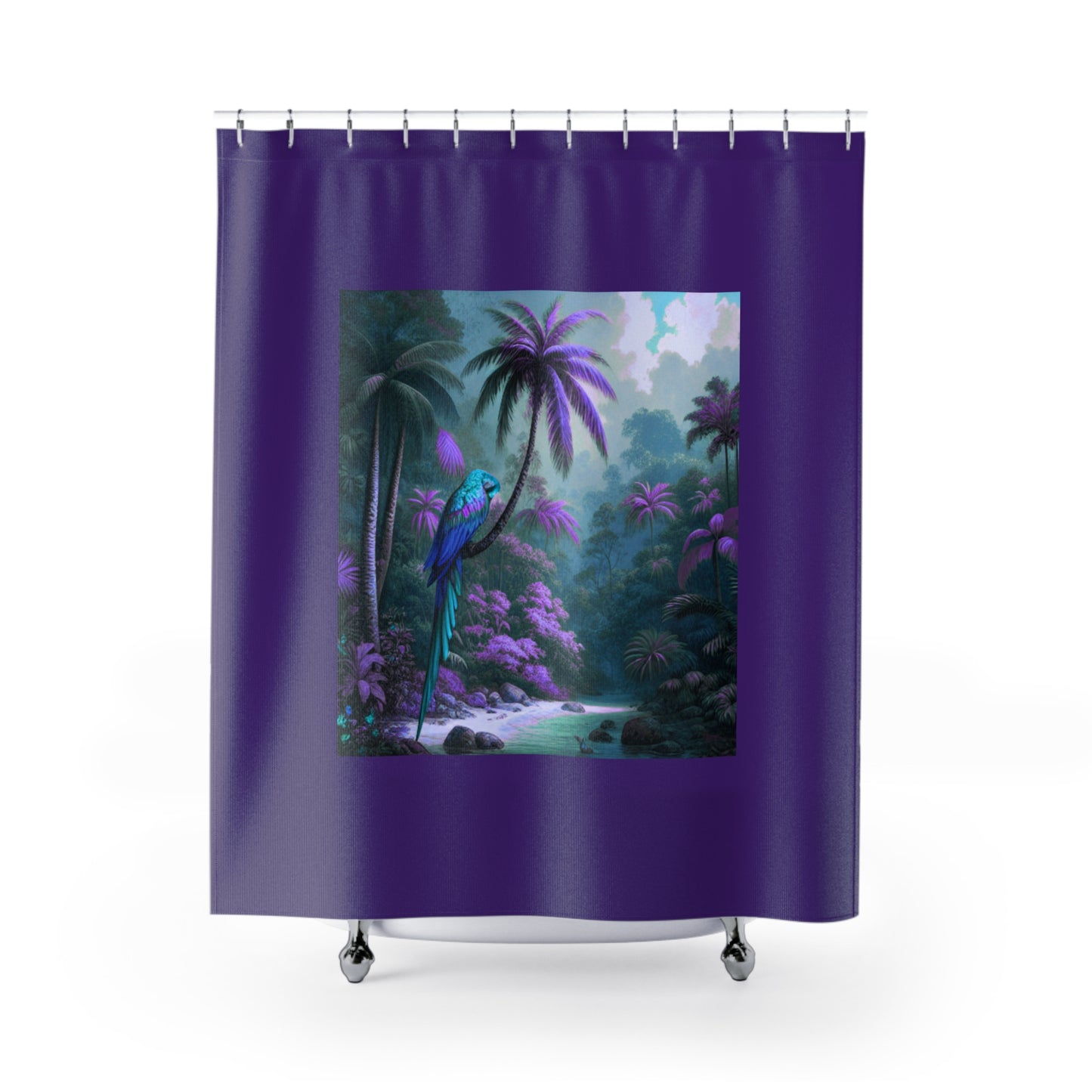 Tropical Shower Curtain - Rainforest Bathroom Decor / Sleeping Beauty Parrot Fantasy, Purple
