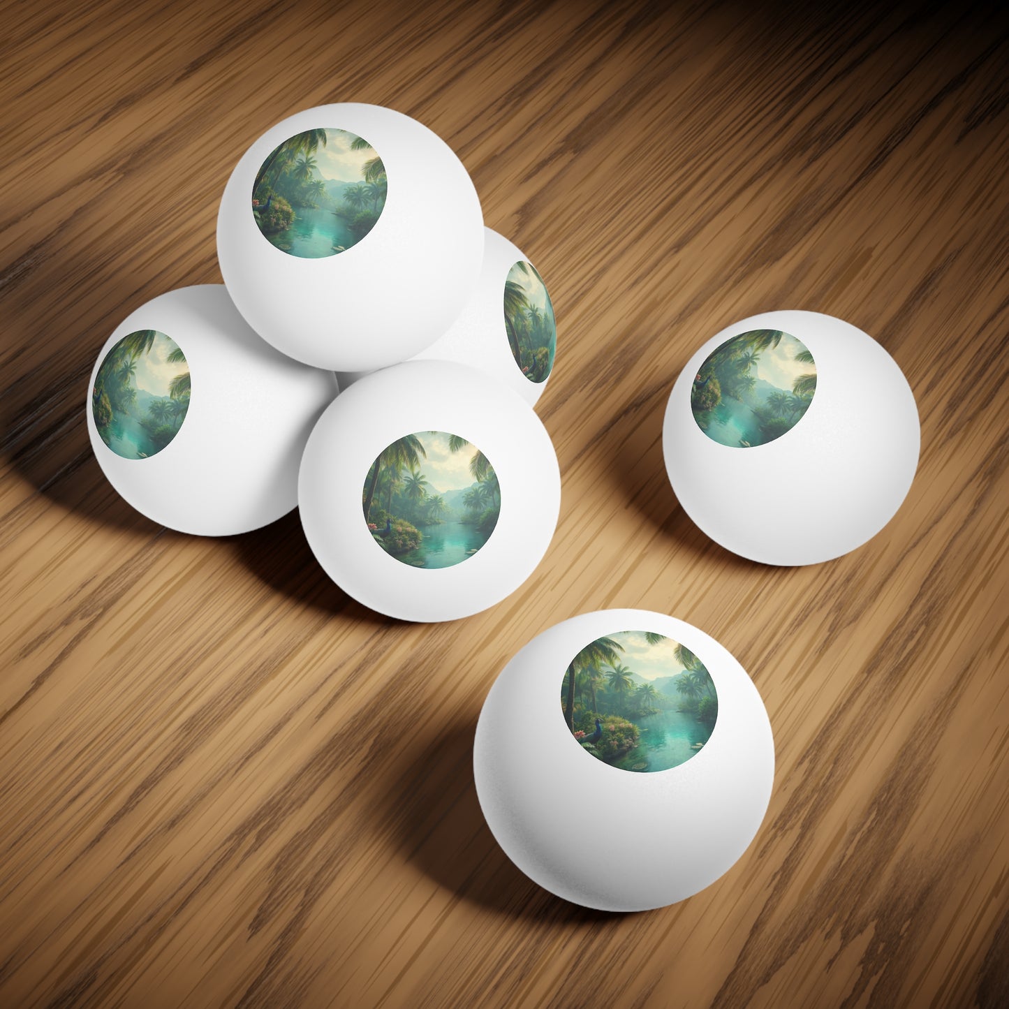 Tropical Paradise Ping Pong Balls - 6 Pack with Rainforest River Peacock
