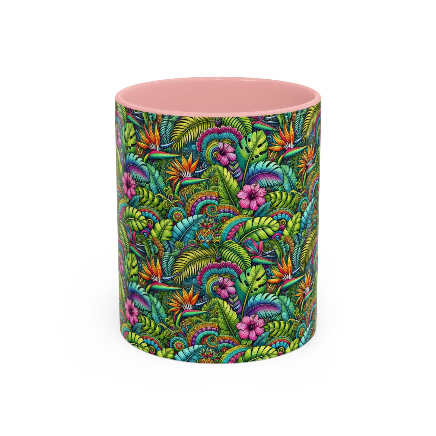 Accent Color Coffee Mug (11, 15oz), Rainforest Blooms, Various Colors