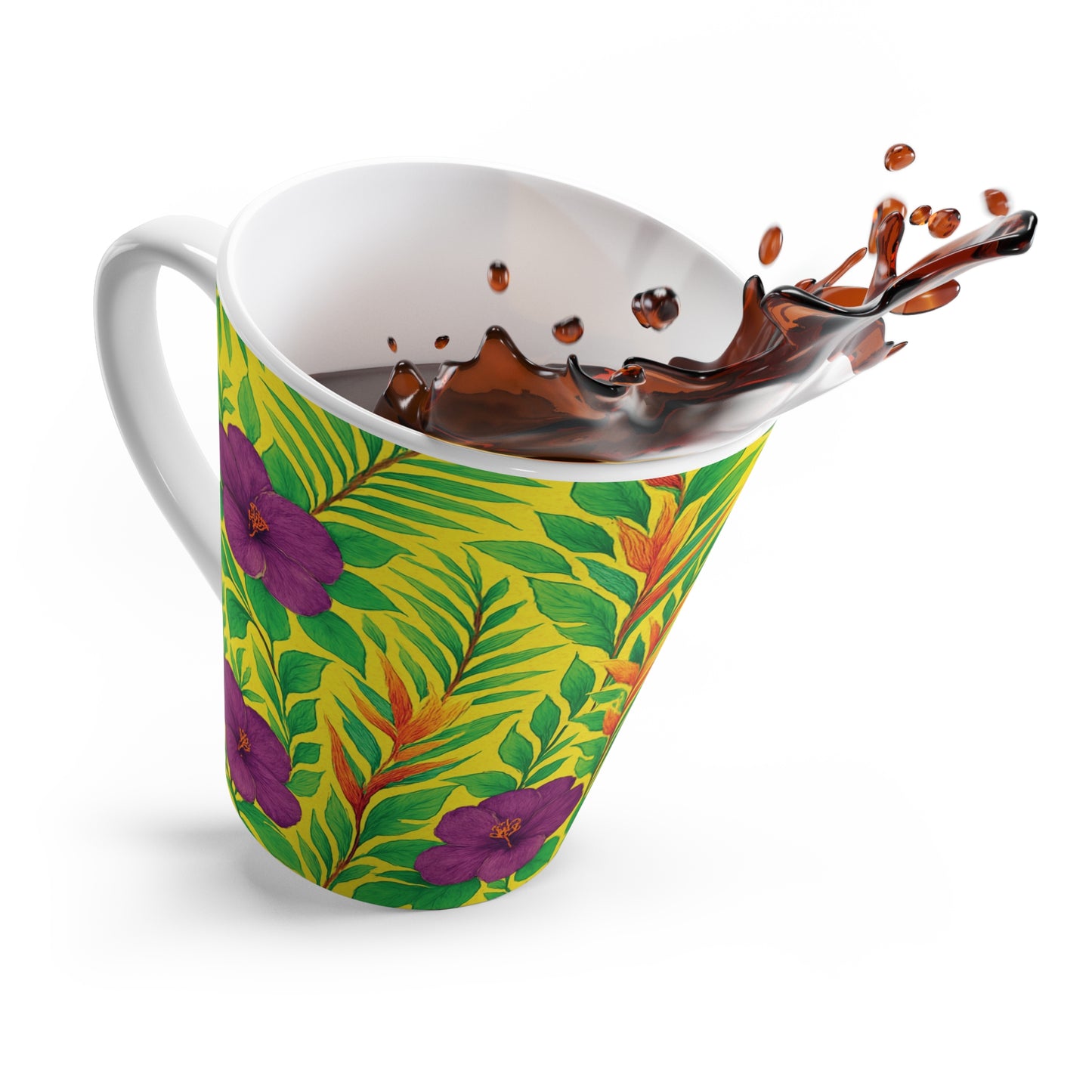 Latte White Mug - Midnight Flower Yellow