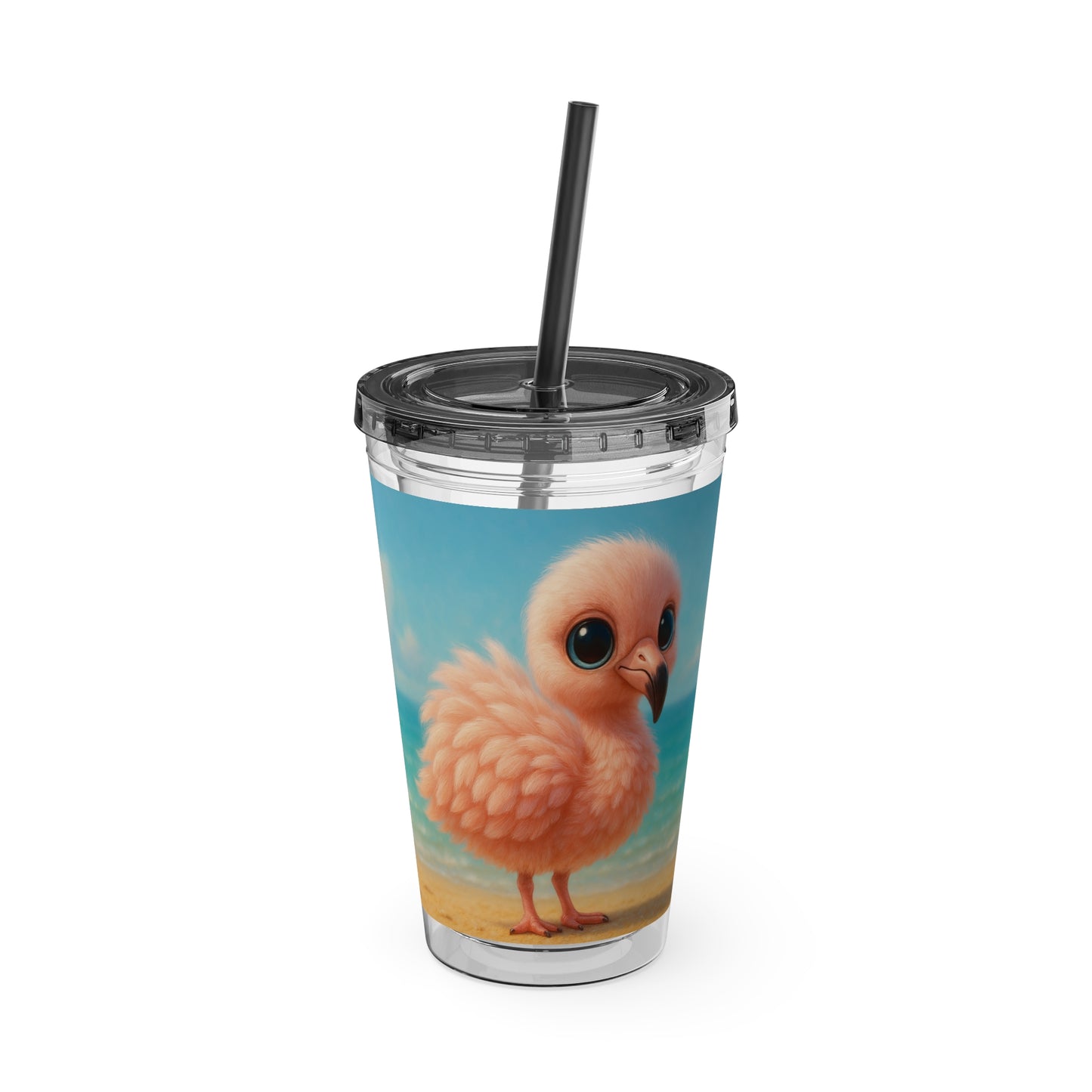 Tropical Tumbler with Straw | 16oz Colorful Travel Cup / Baby Flamingo