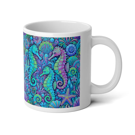 Jumbo Mug, 20oz, Turquoise Pop Seahorses | Tropical Coffee Cup