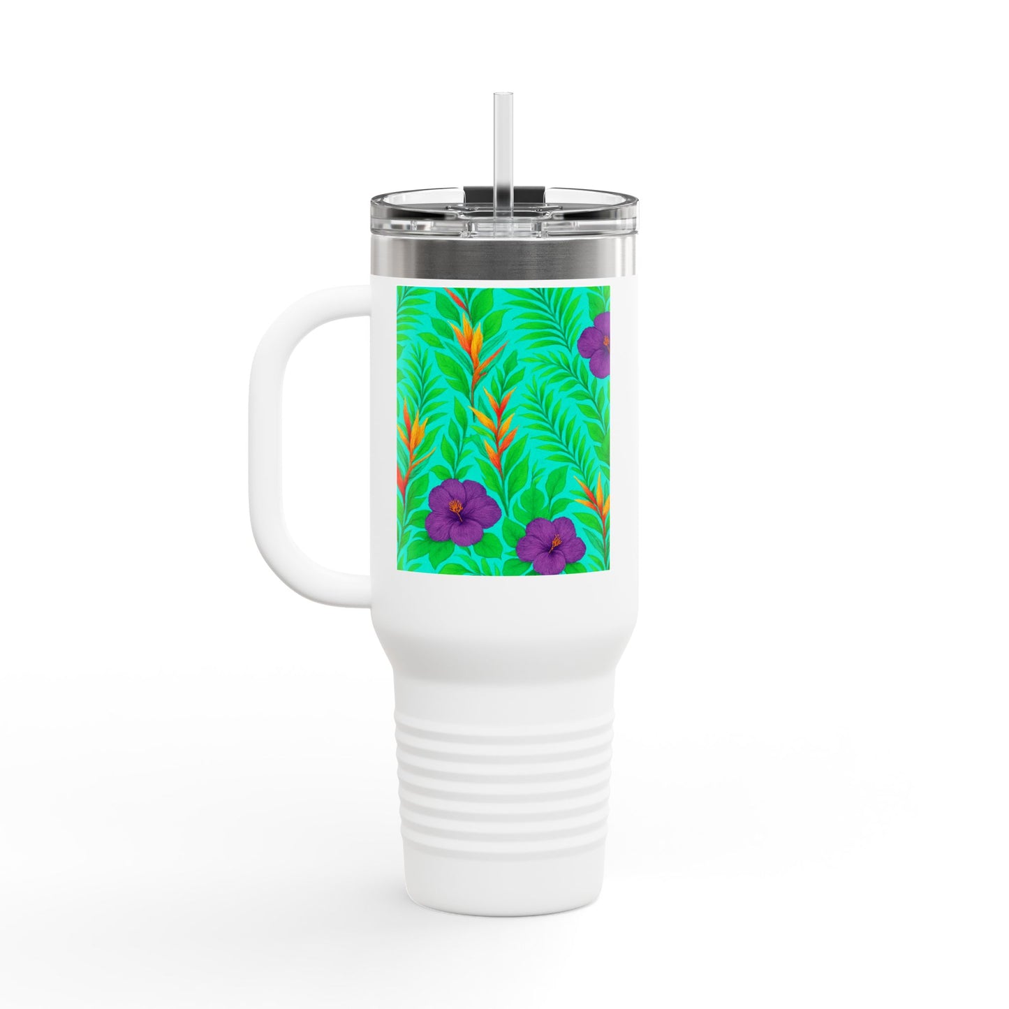 Midnight Flower Green Insulated Travel Mug - 40oz - Perfect for Outdoor Adventures
