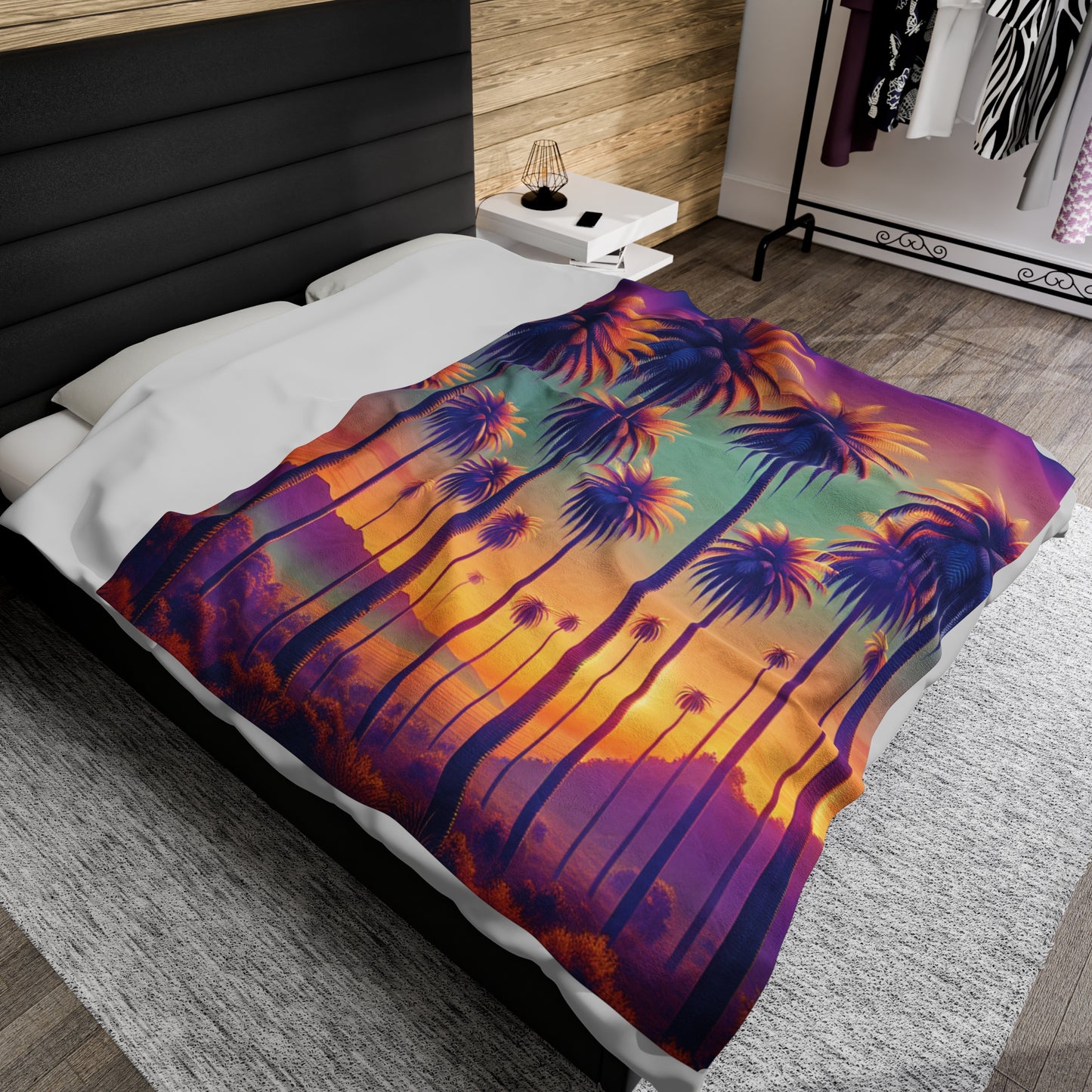 Tropical Sunset Palms Velveteen Plush Blanket - Cozy Home Decor for Coastal Lovers