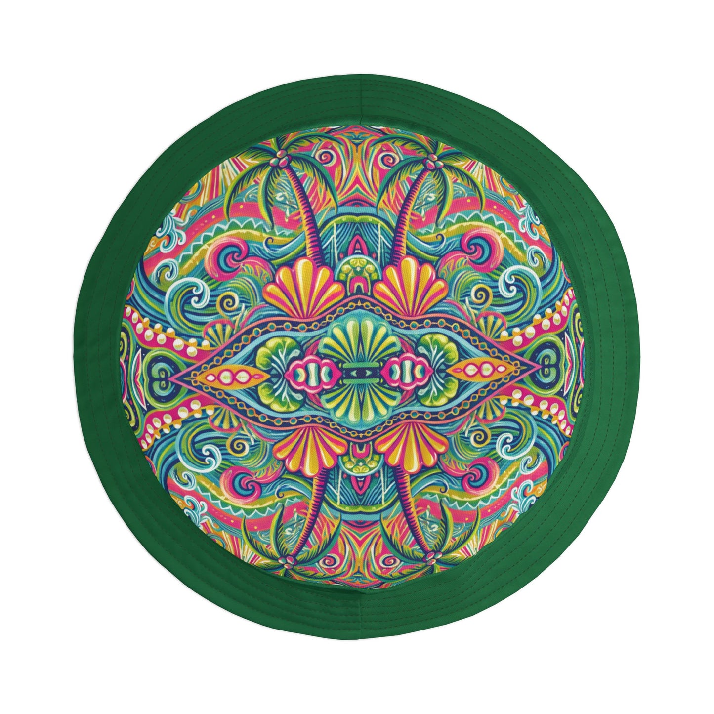 Tropical Polyester Bucket Hat, 2 Sizes - Kaleido Bay/Green
