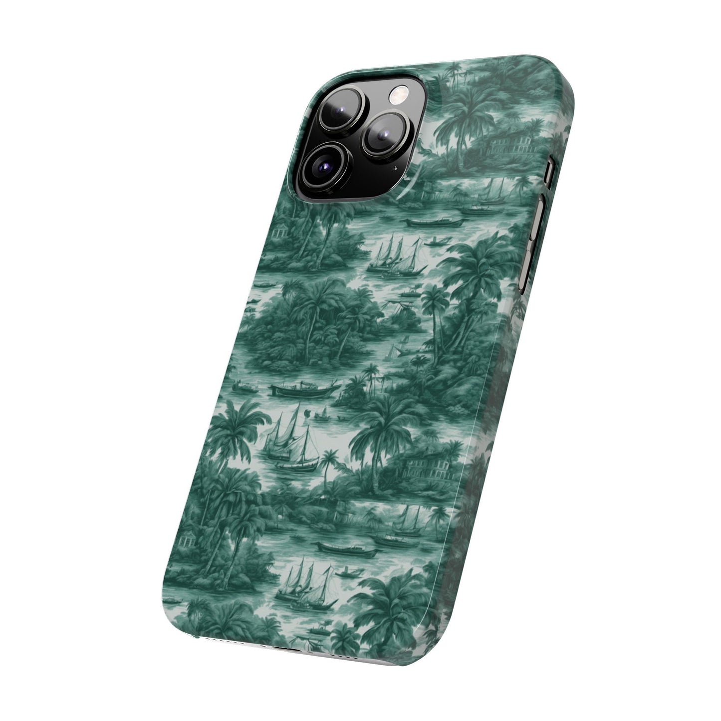 Slim Phone Cases - Tropical Toile #1, evergreen