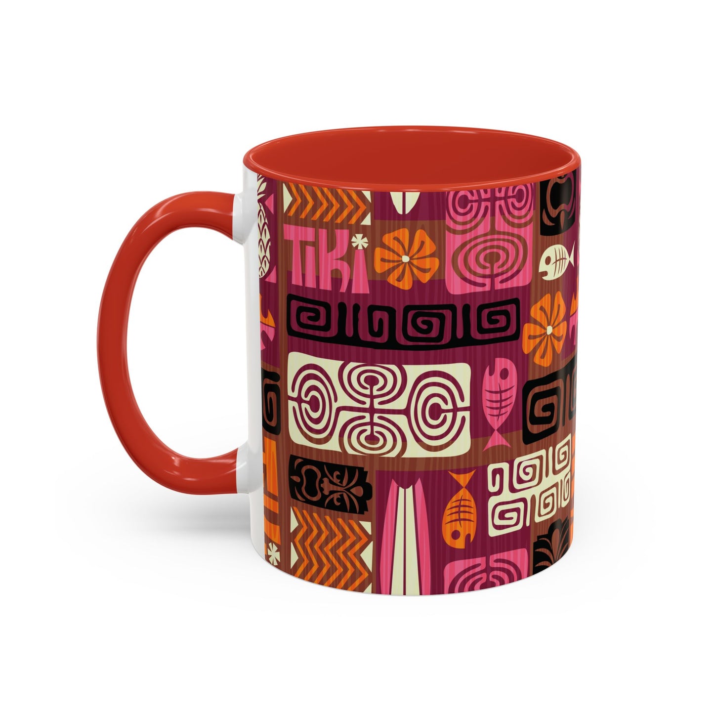 Accent Coffee Mug (11, 15oz), 8 Colors - Tiki Poster Pink/Orange