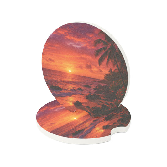Soapstone Car Coaster - Red Sunset Beach