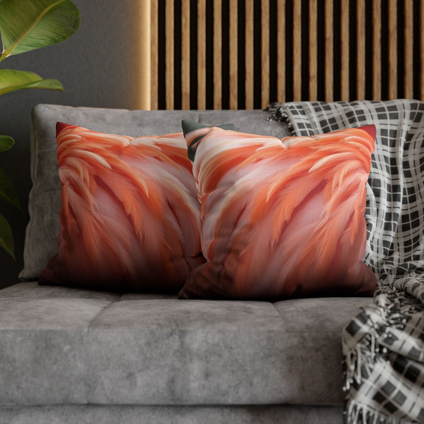 Faux Suede Square Pillowcase - Flamingo Feathers