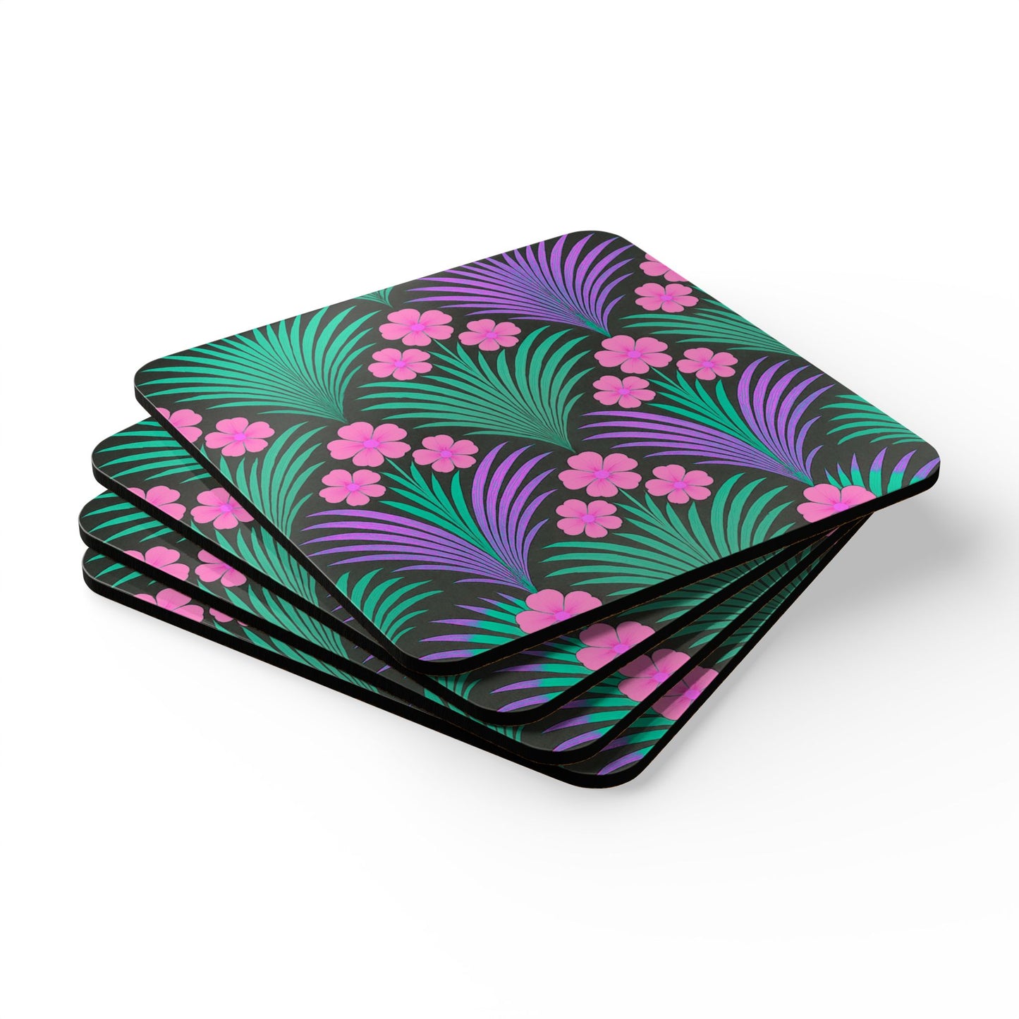 Coaster Set - Midnight Hibiscus Deco/Pink